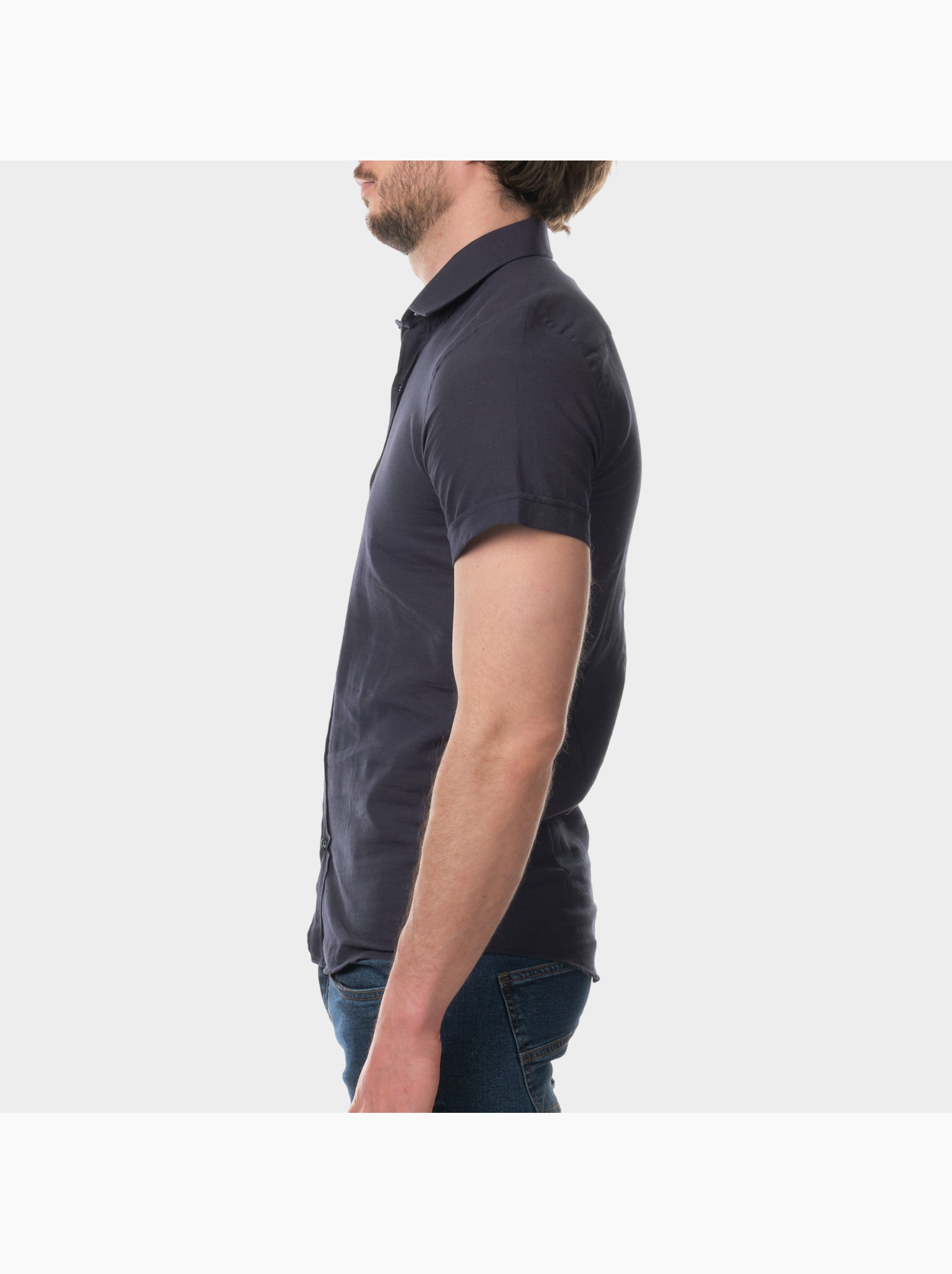 Chemise à manches courtes unie - Bleu marine