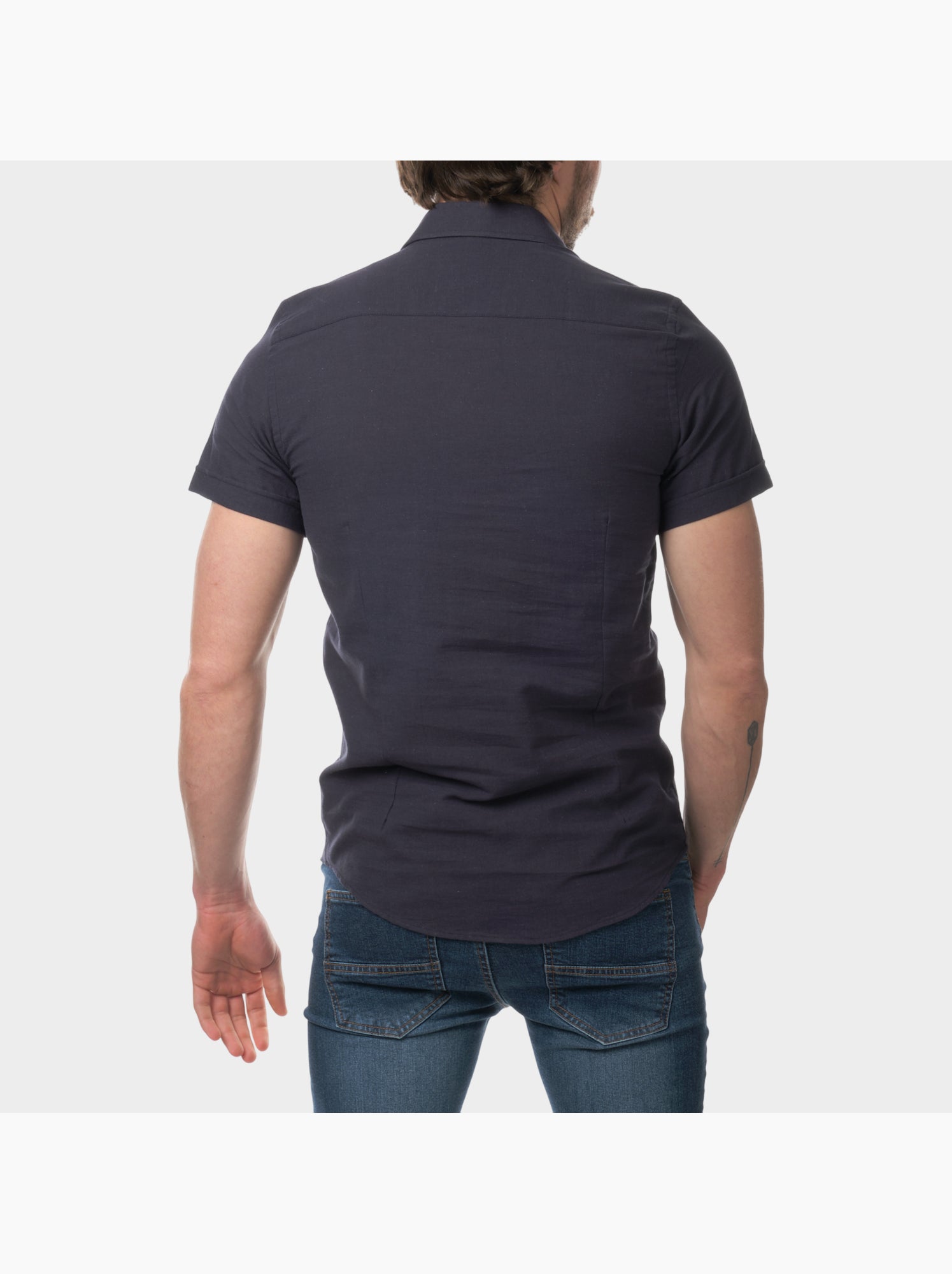Chemise à manches courtes unie - Bleu marine