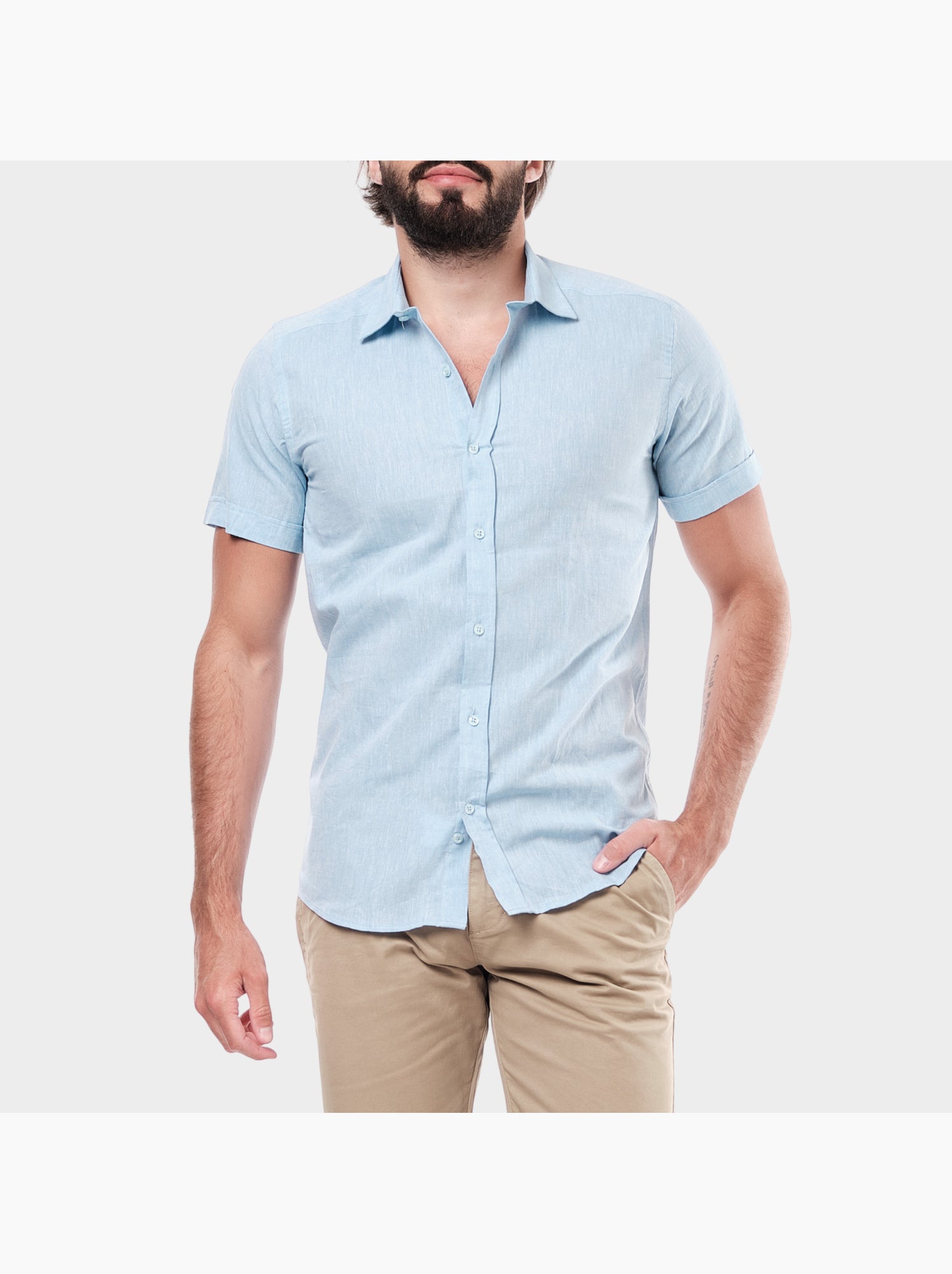 Chemise à manches courtes unie - Ciel