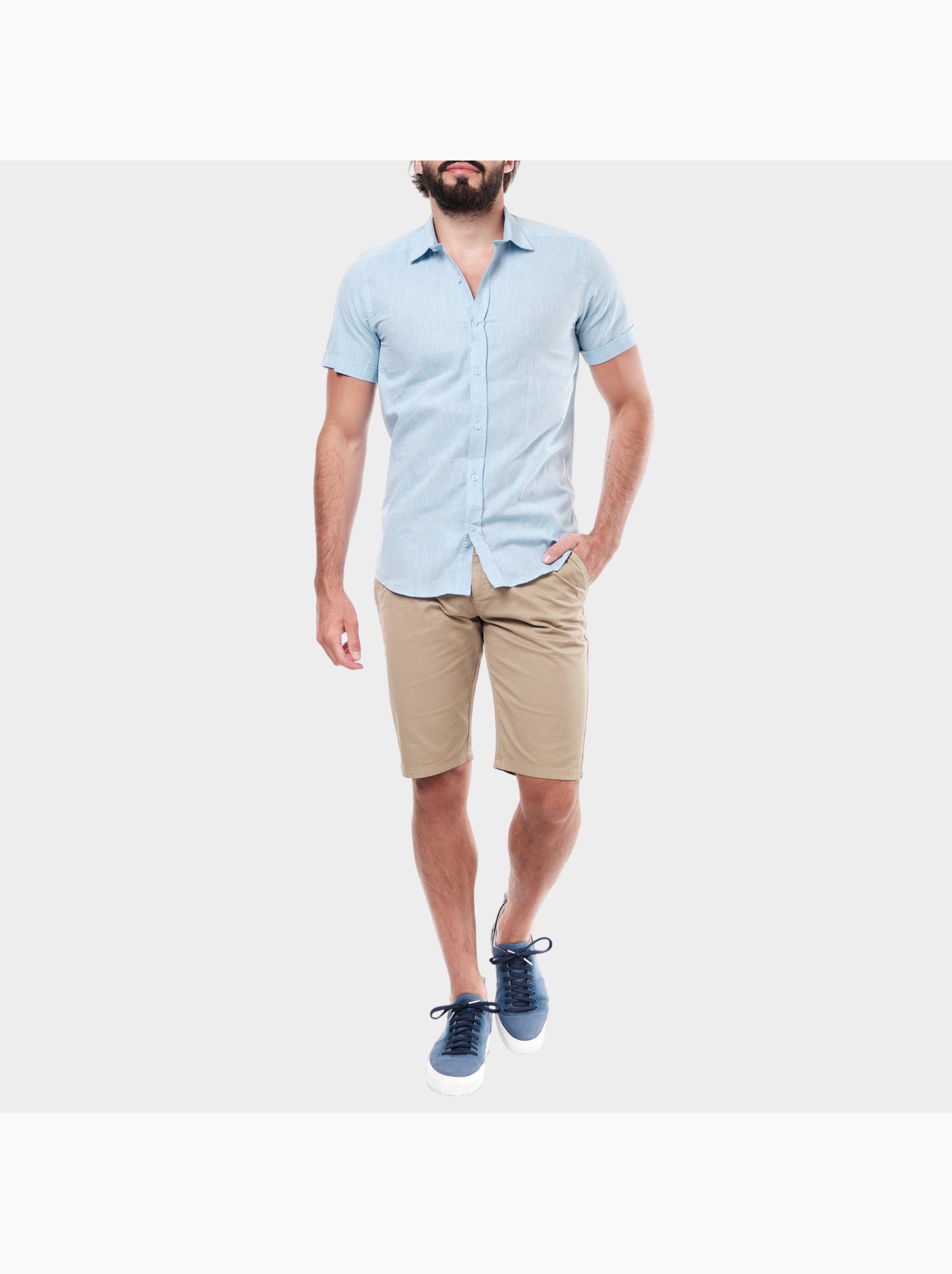 Chemise à manches courtes unie - Ciel