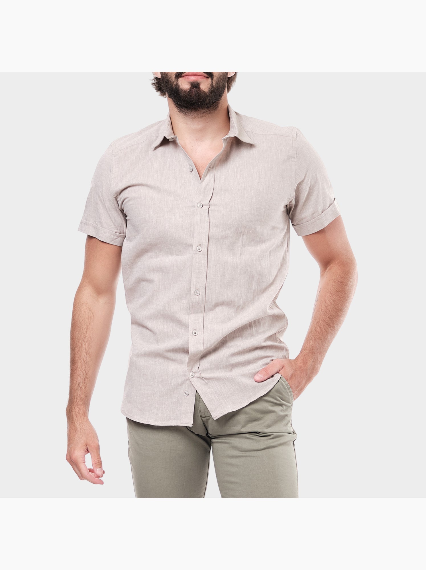 Chemise à manches courtes unie - Marron