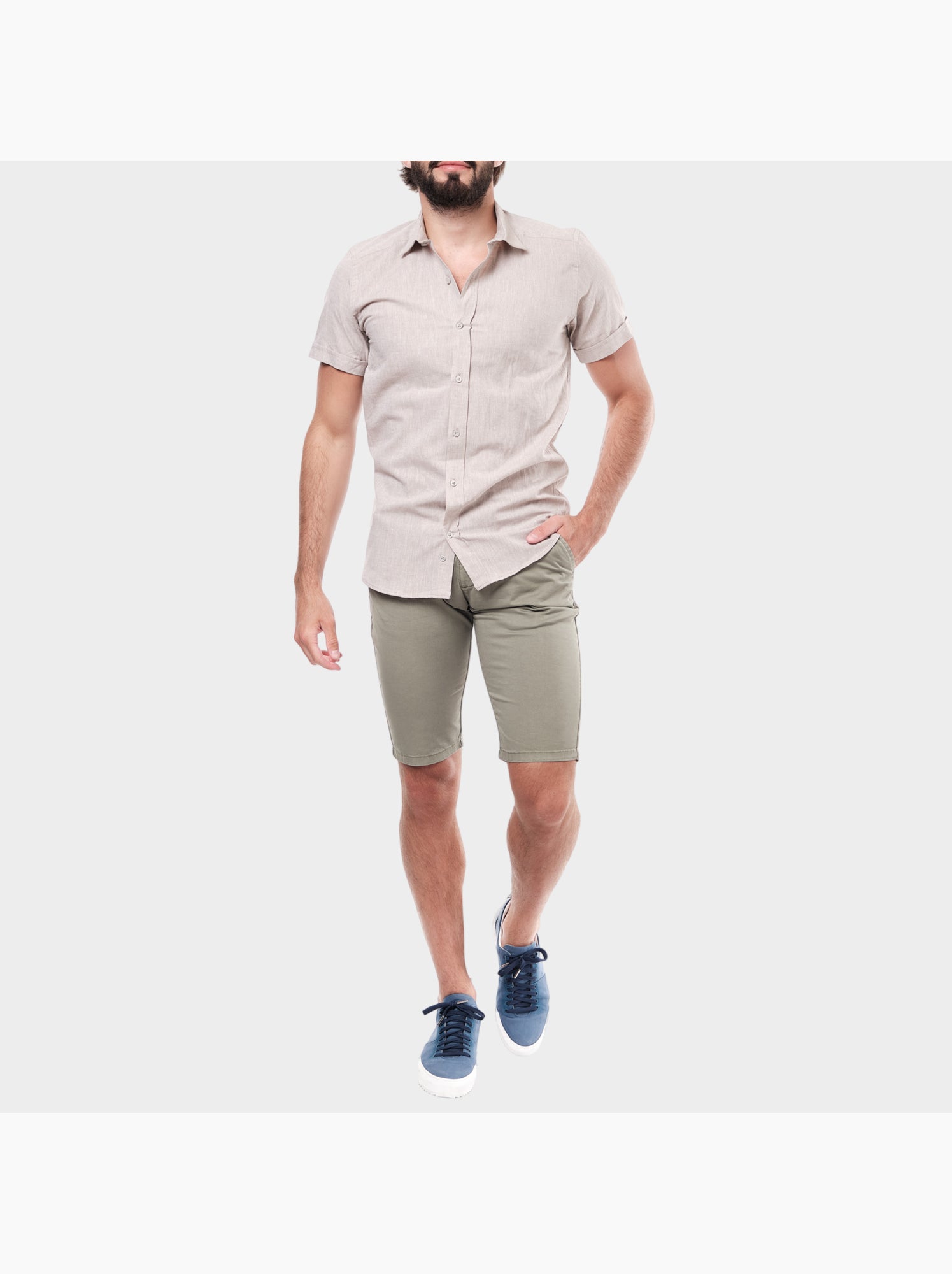 Chemise à manches courtes unie - Marron