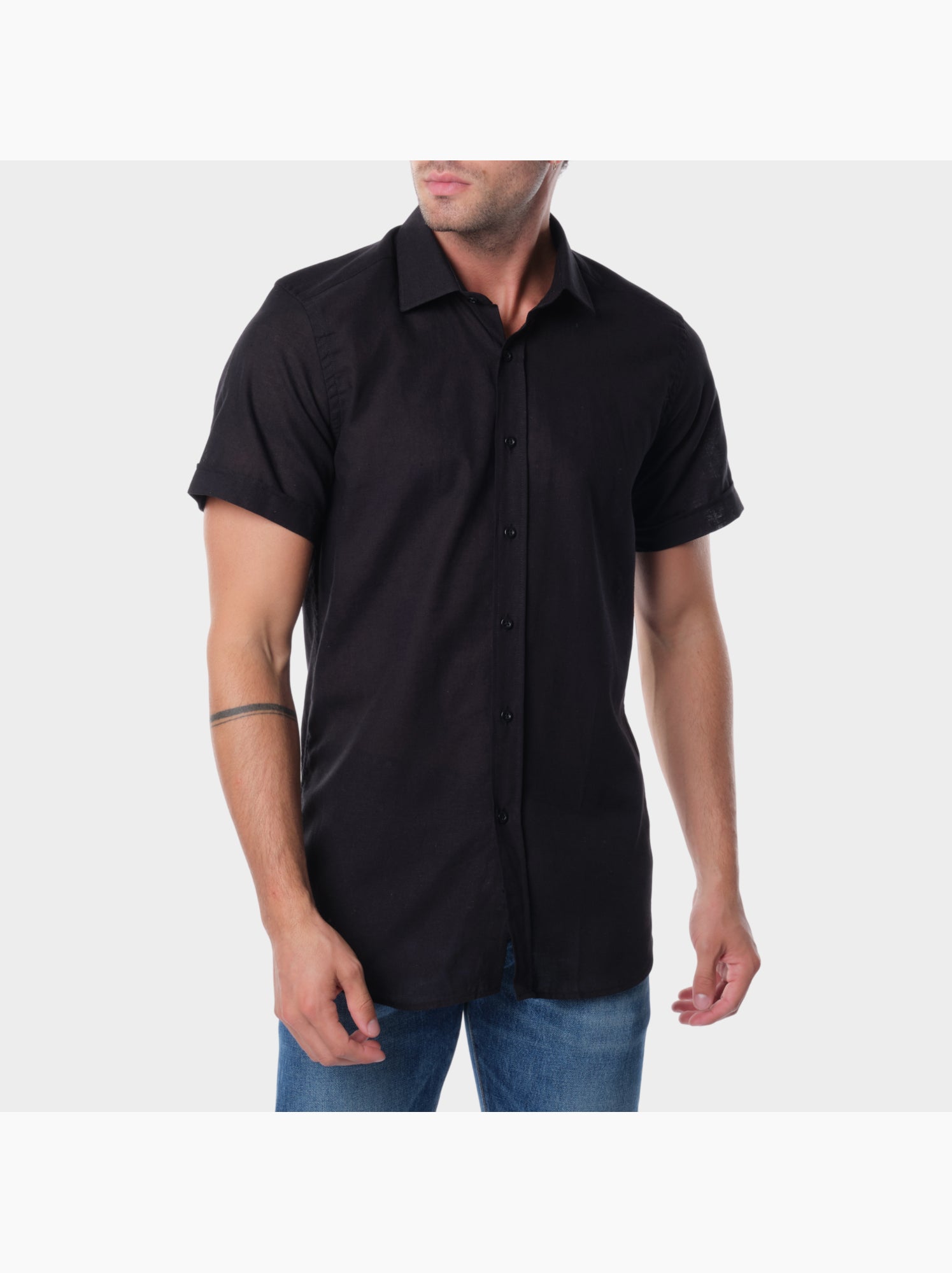 Chemise à manches courtes unie - Noir