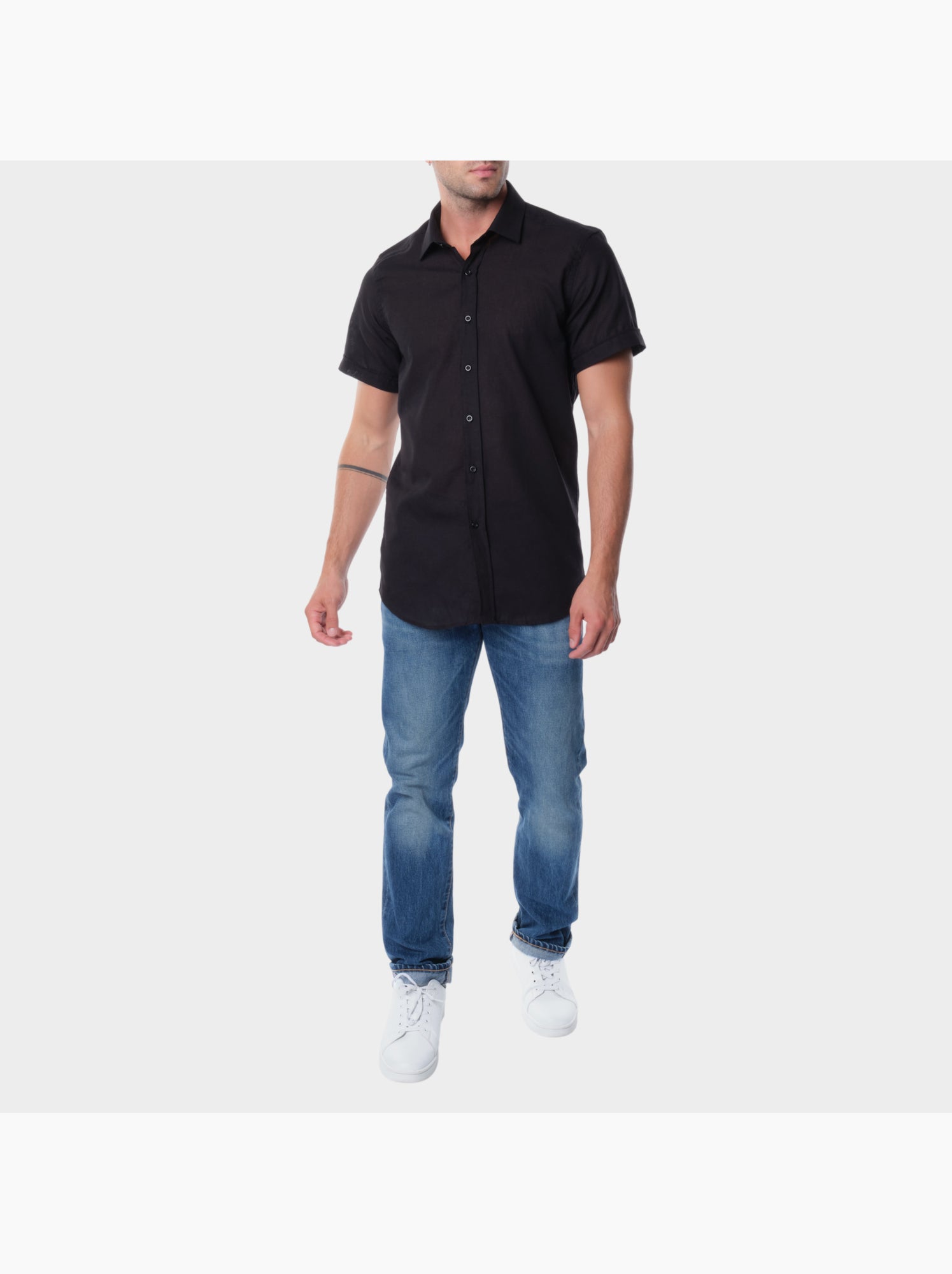 Chemise à manches courtes unie - Noir