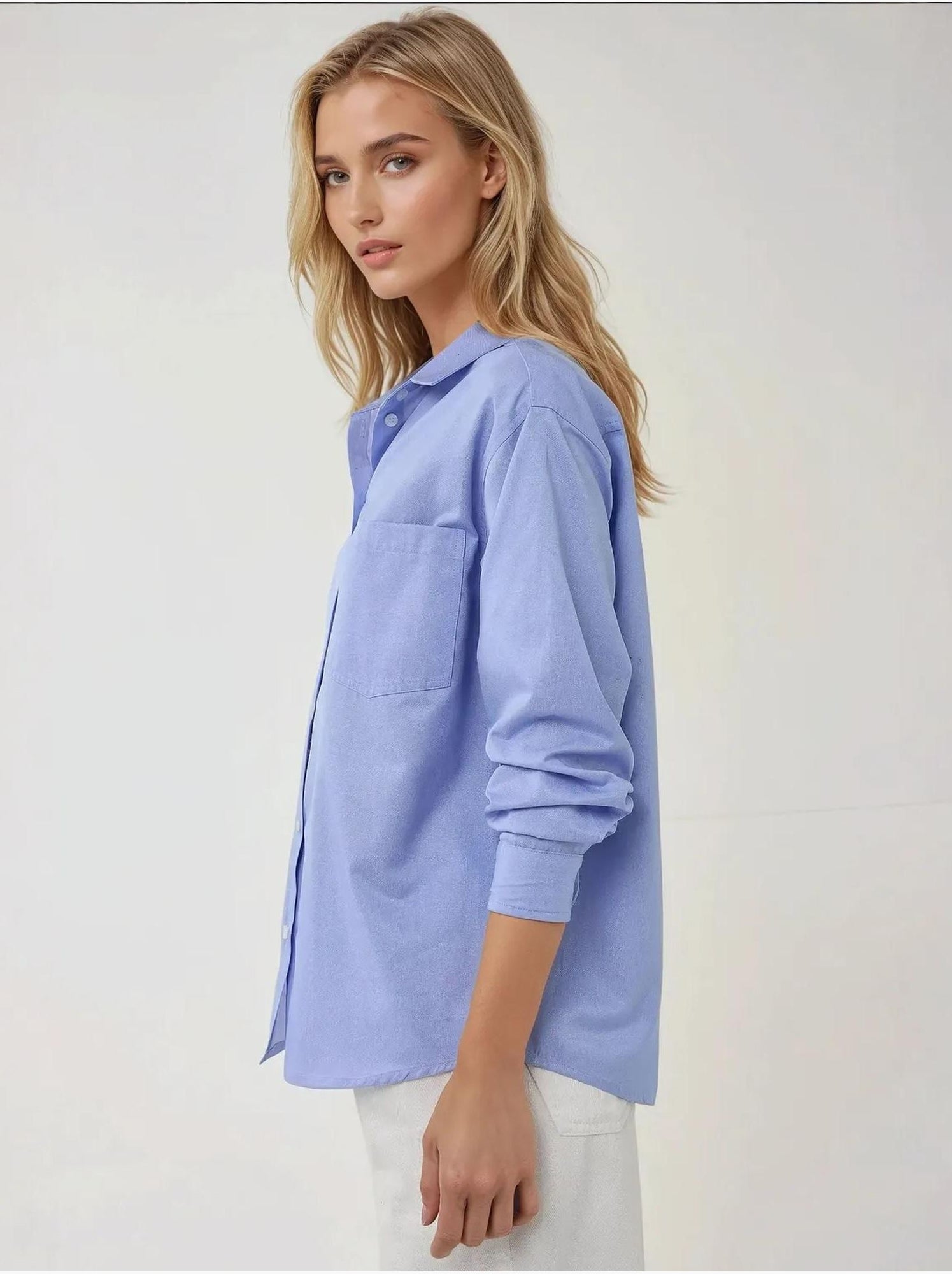 Chemise à manches longues texturée coupe classique, toucher lin - Bleu