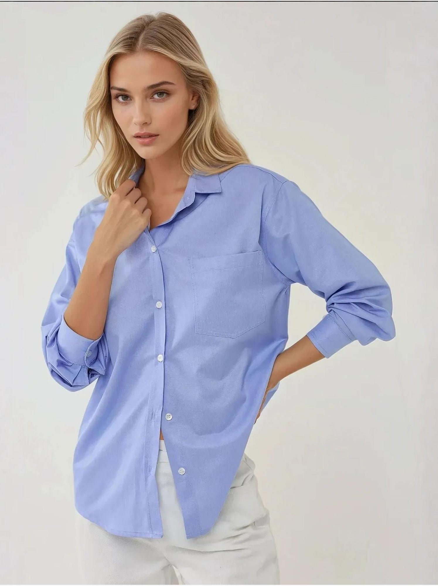 Chemise à manches longues texturée coupe classique, toucher lin - Bleu