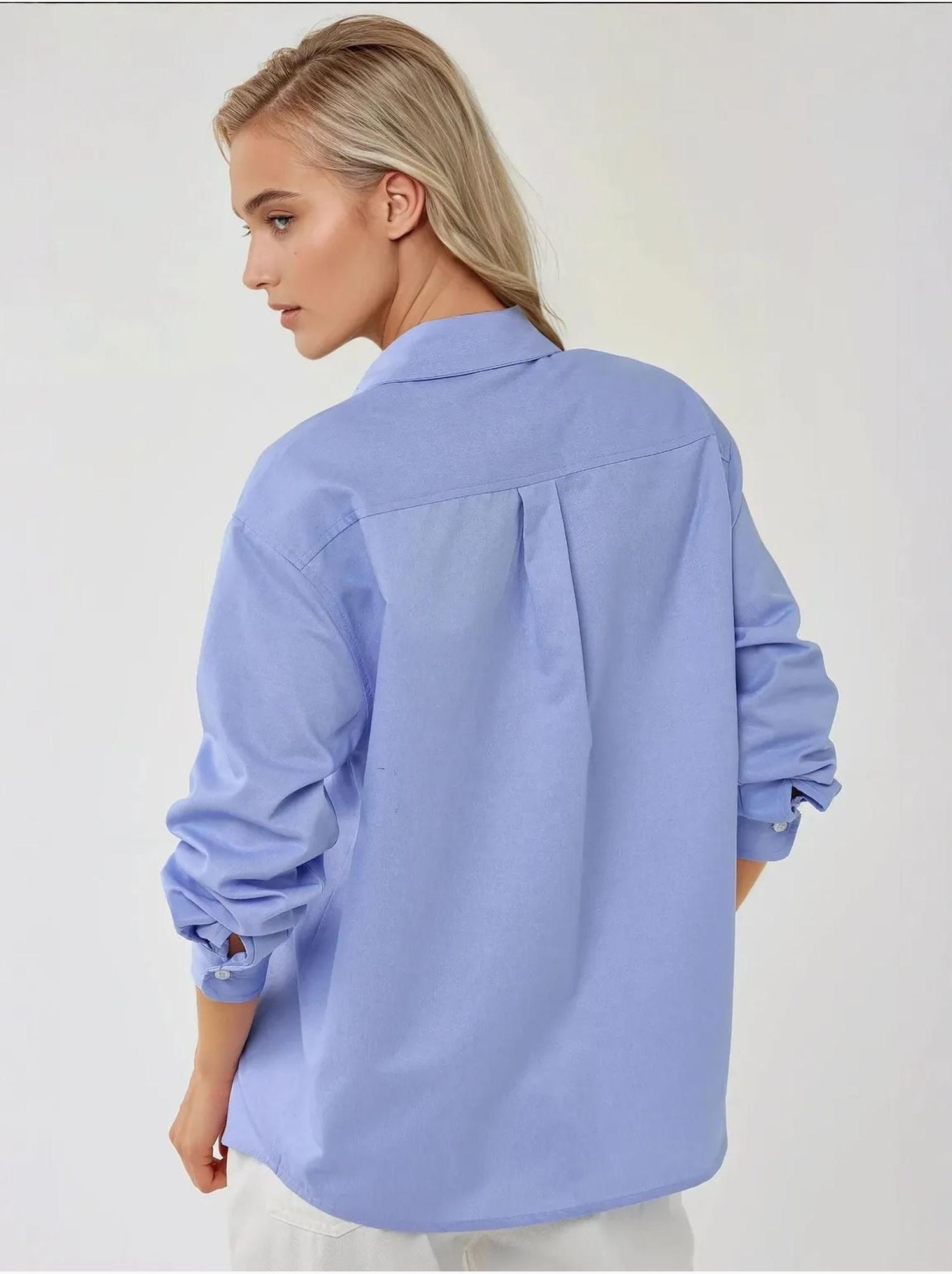 Chemise à manches longues texturée coupe classique, toucher lin - Bleu