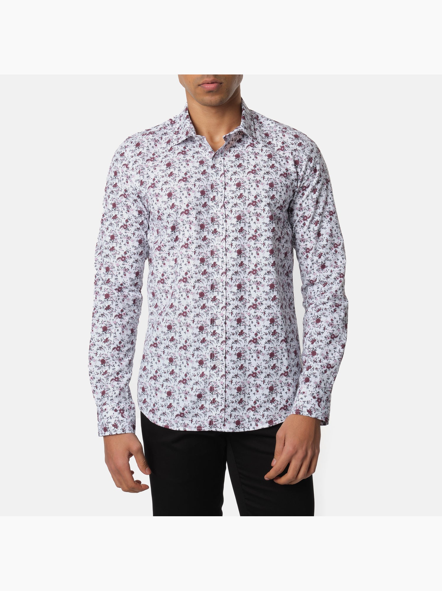 Chemise à motif manches longues - Blanc Rouge