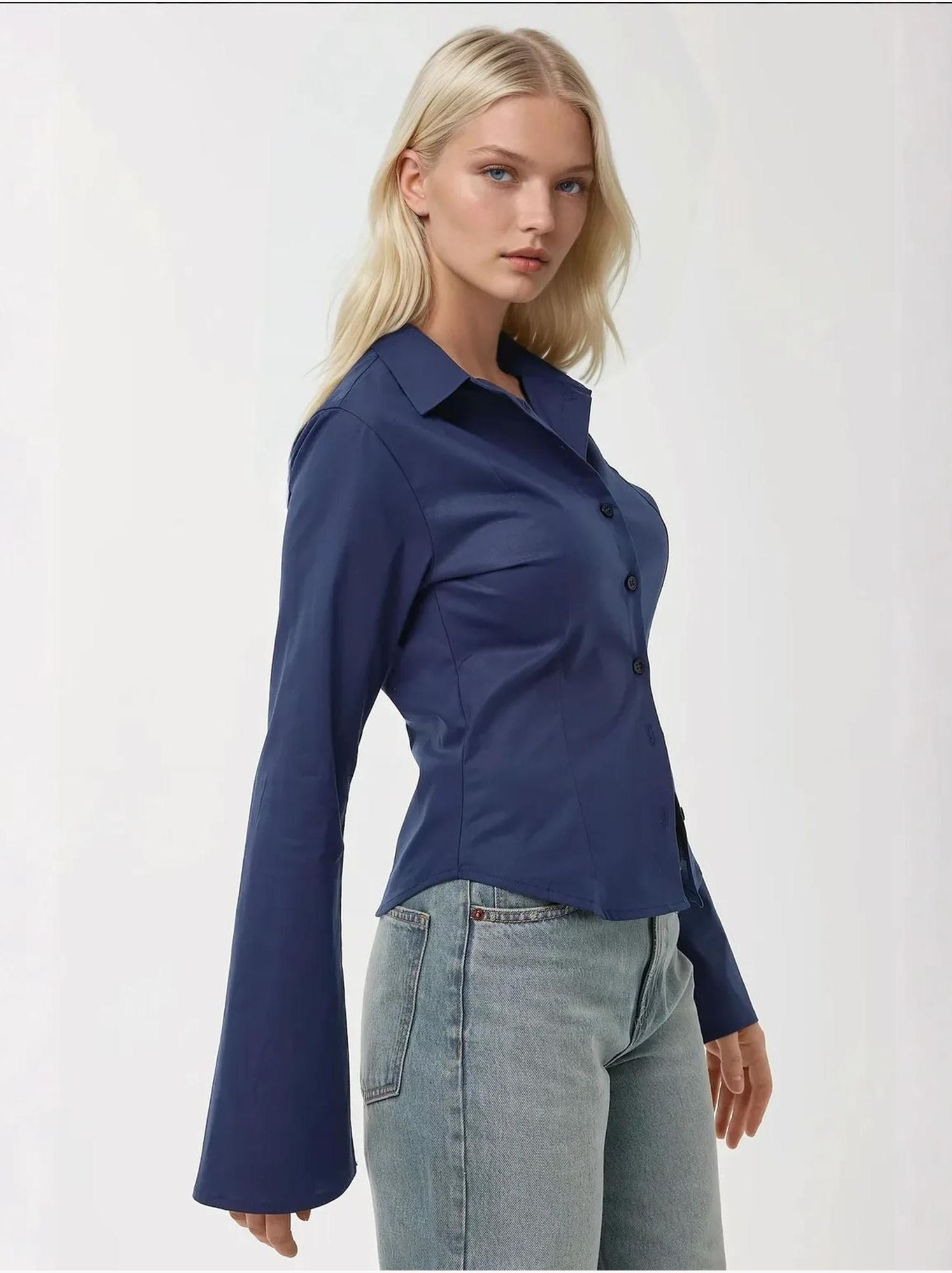 Chemise ajustée à manches longues - Bleu marine