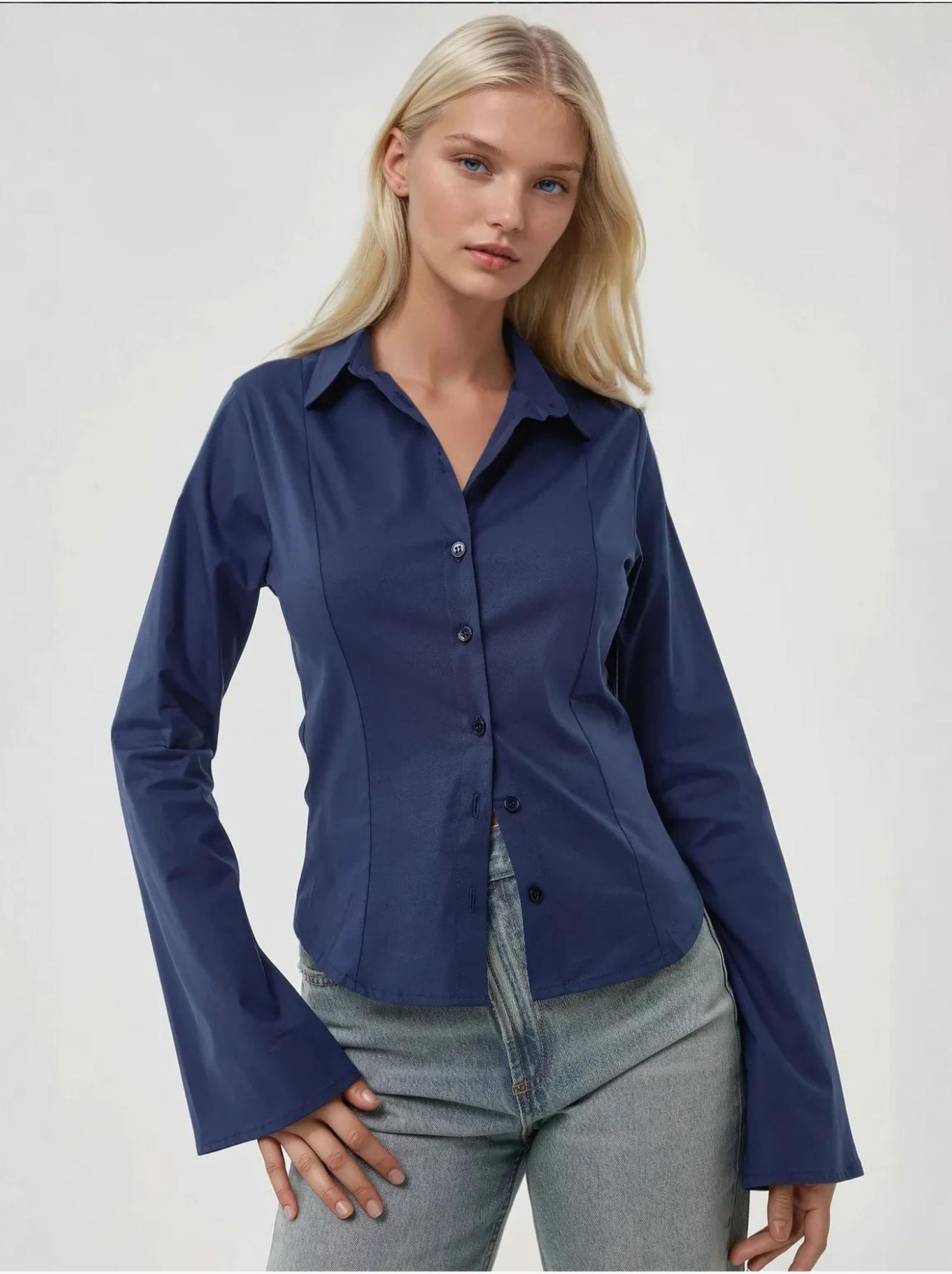 Chemise ajustée à manches longues - Bleu marine