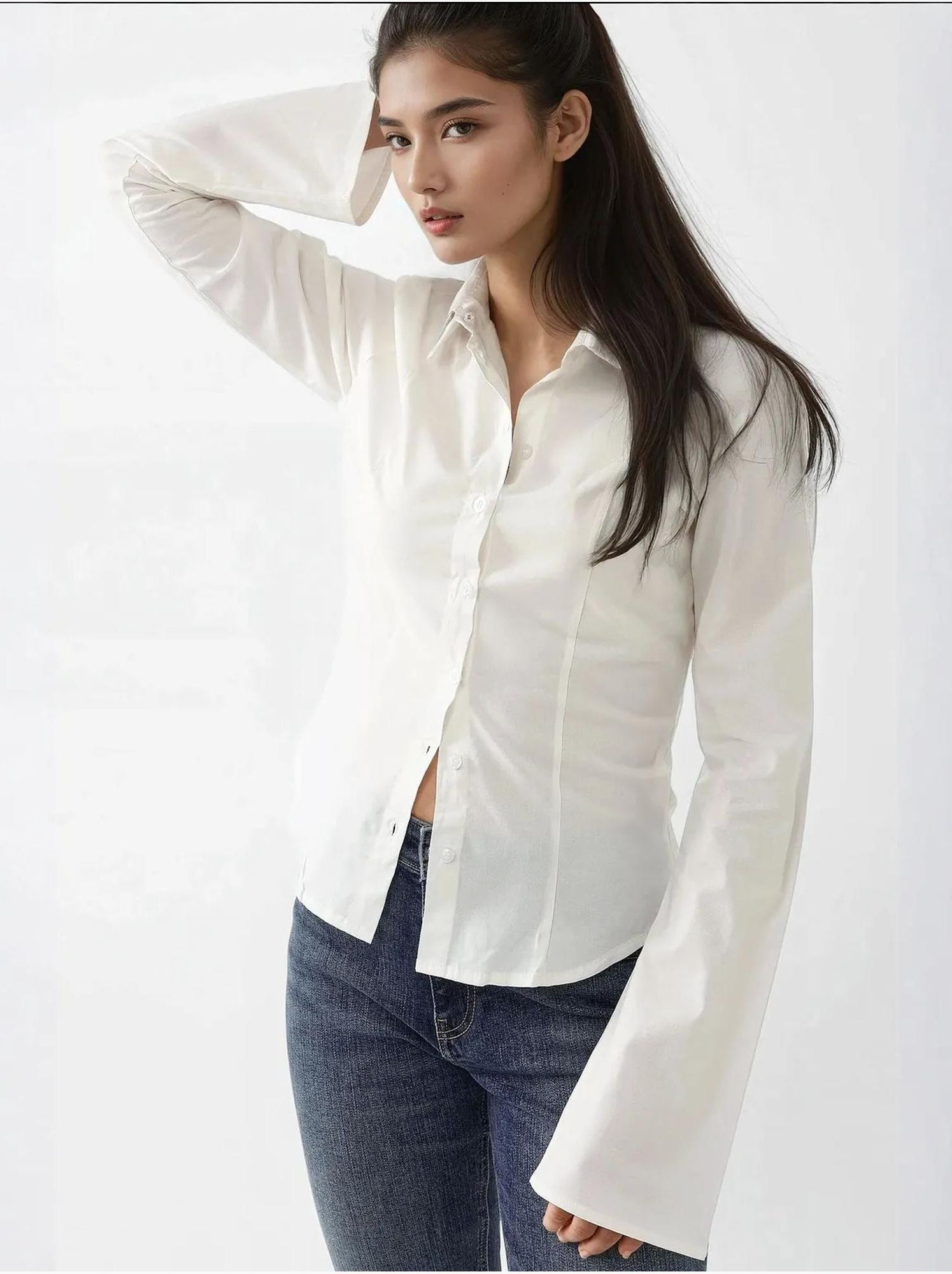 Chemise ajustée à manches longues - Crème