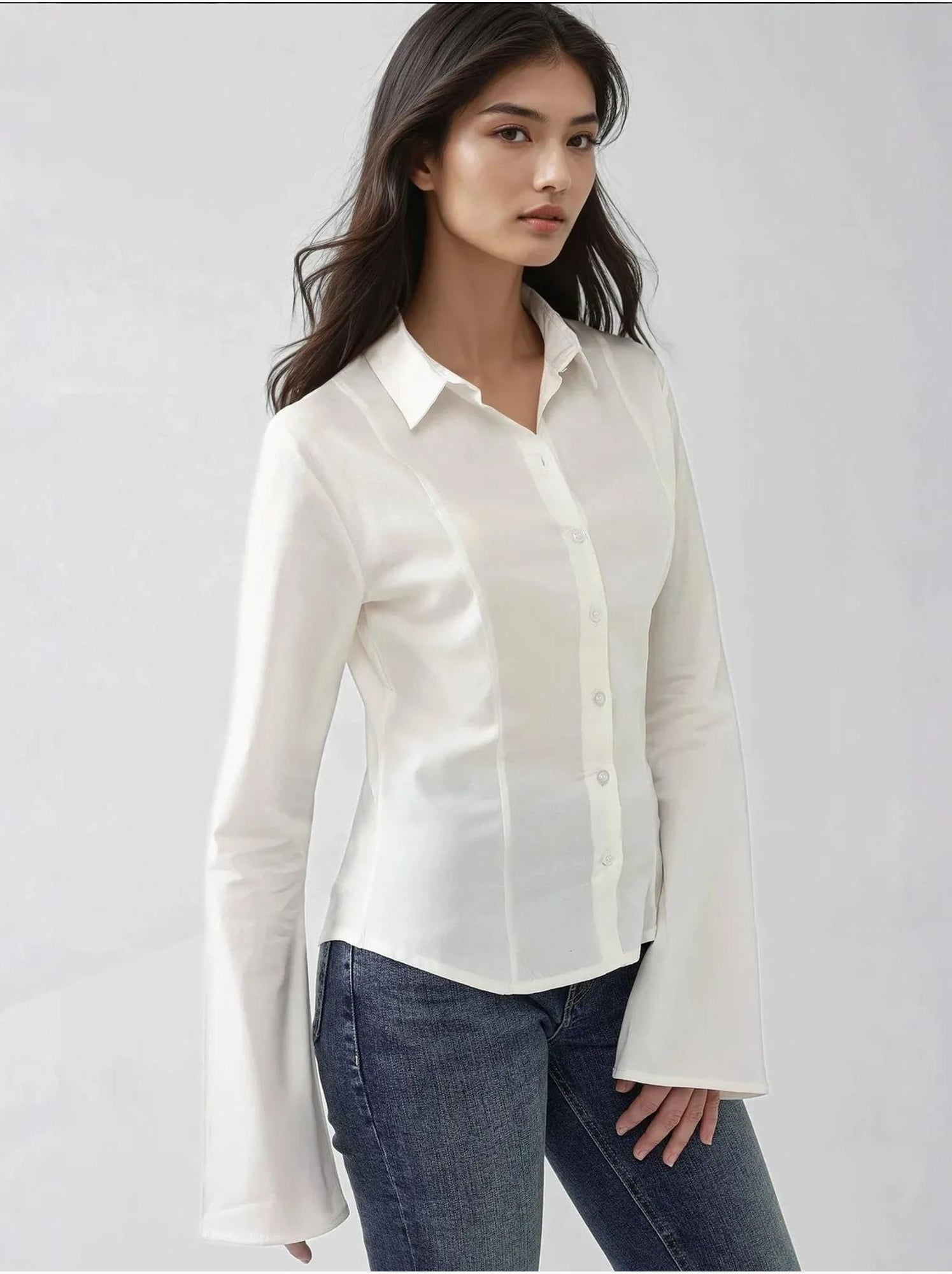 Chemise ajustée à manches longues - Crème