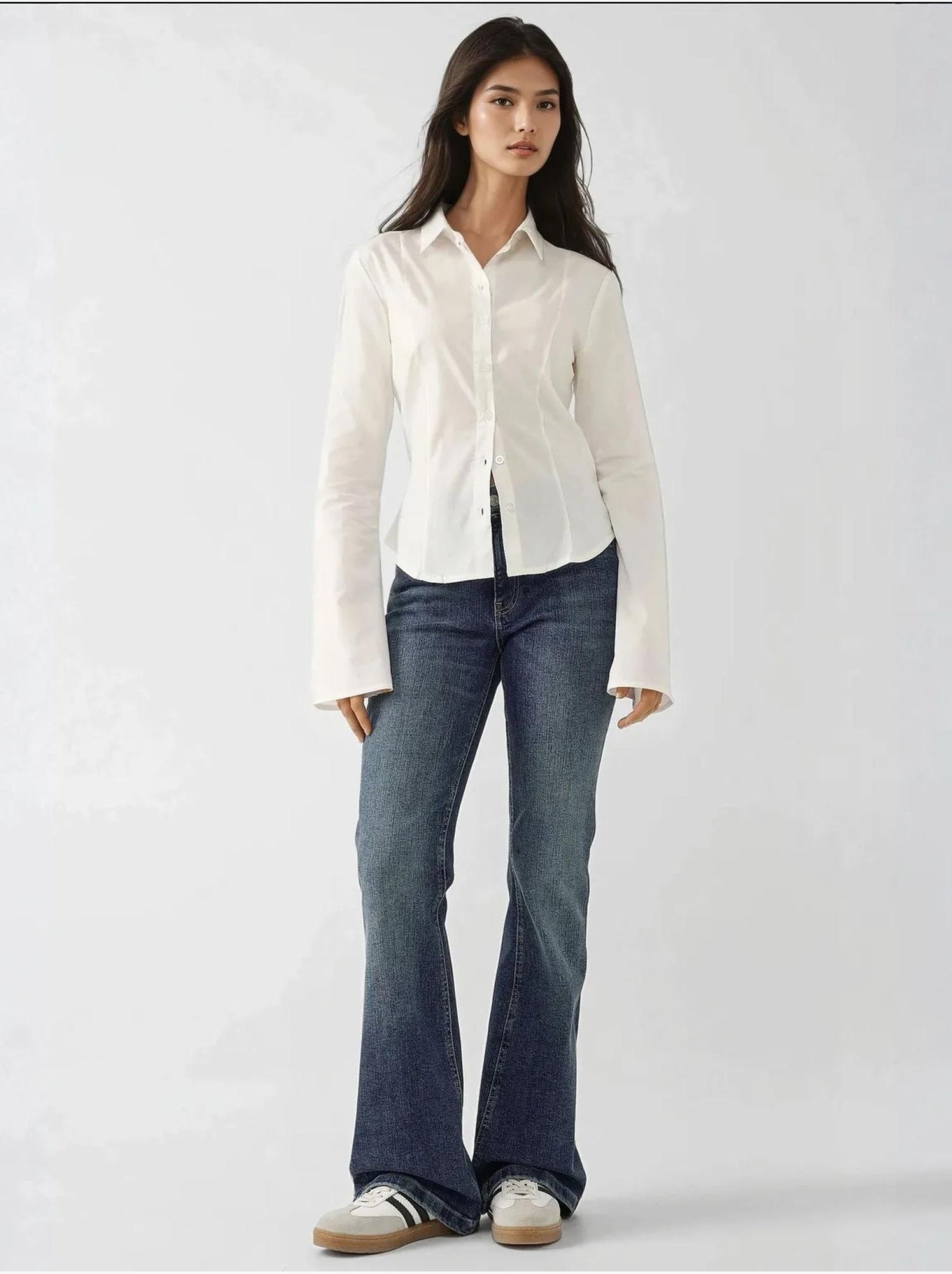 Chemise ajustée à manches longues - Crème