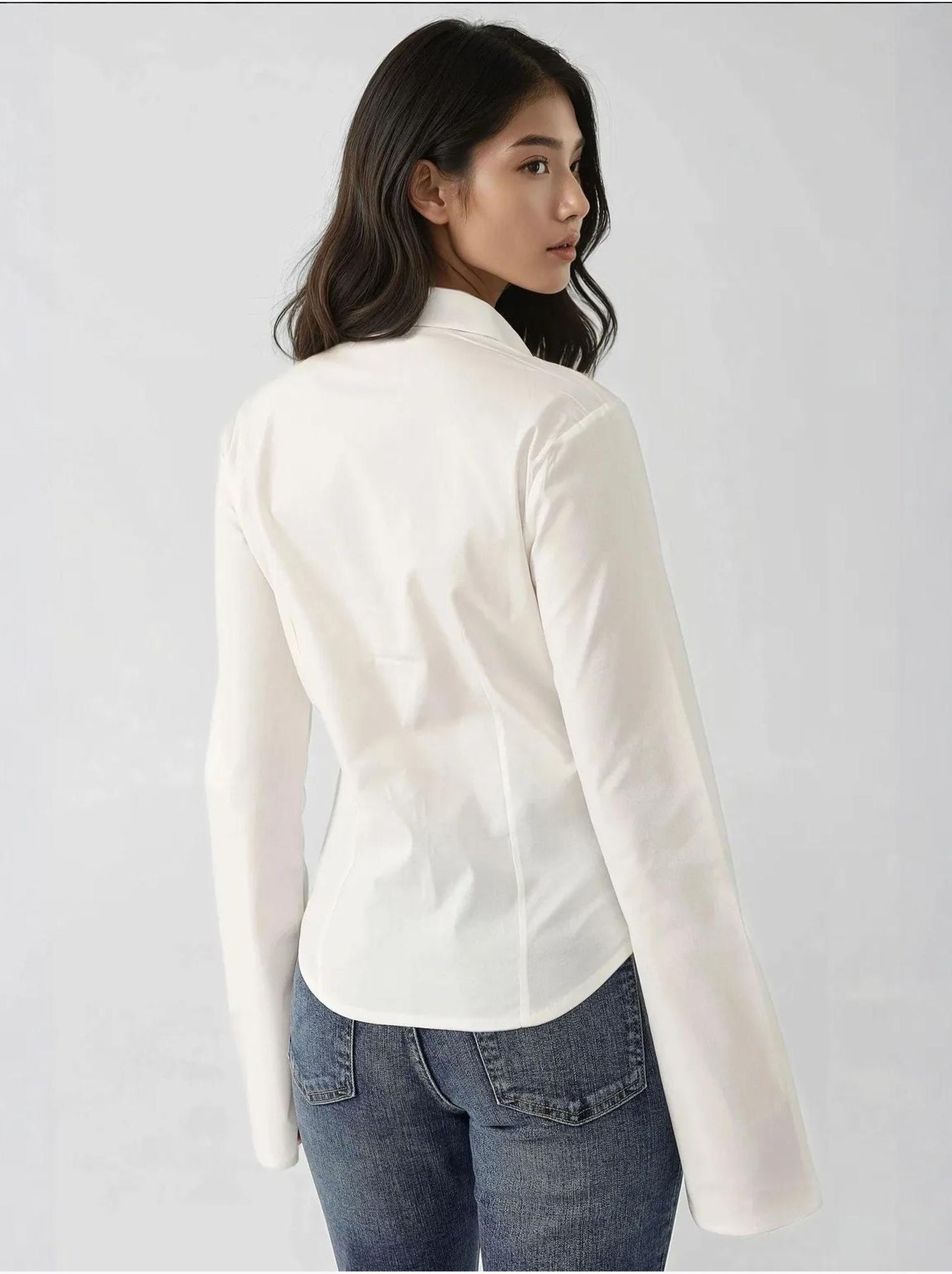Chemise ajustée à manches longues - Crème