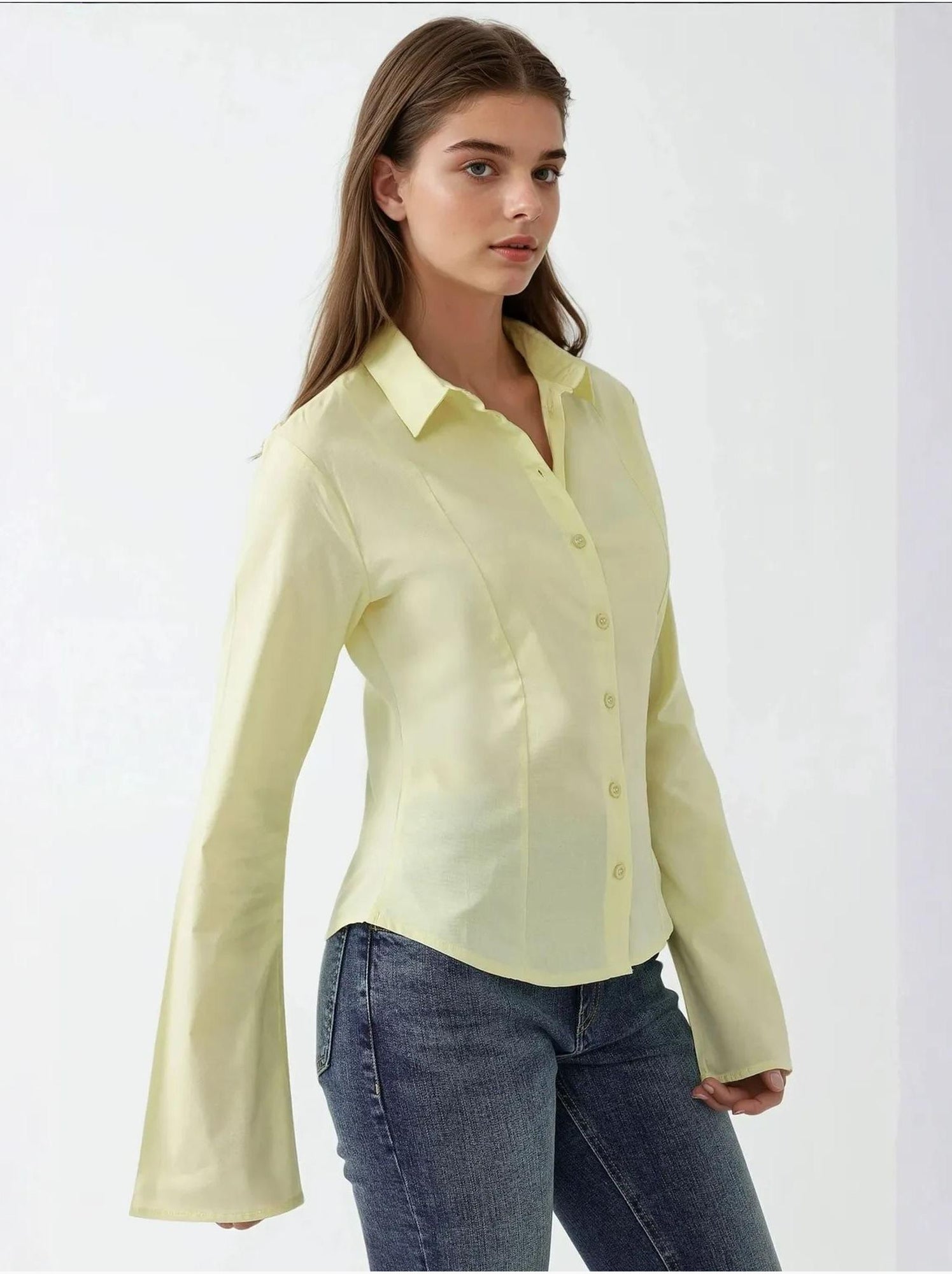 Chemise ajustée à manches longues - Jaune citron