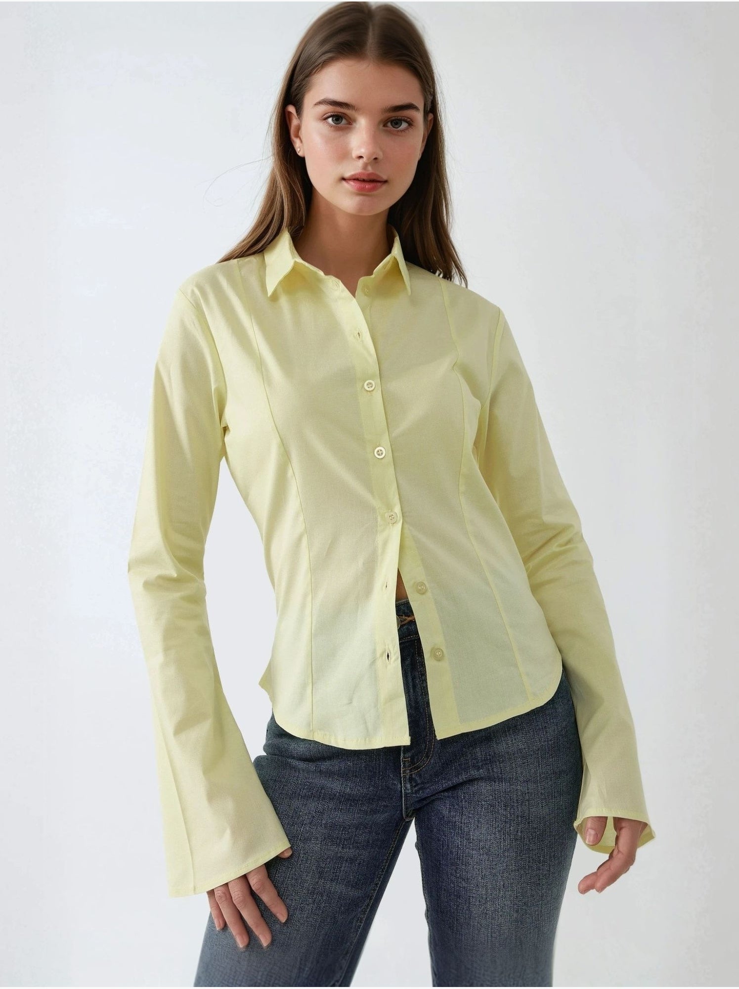 Chemise ajustée à manches longues - Jaune citron