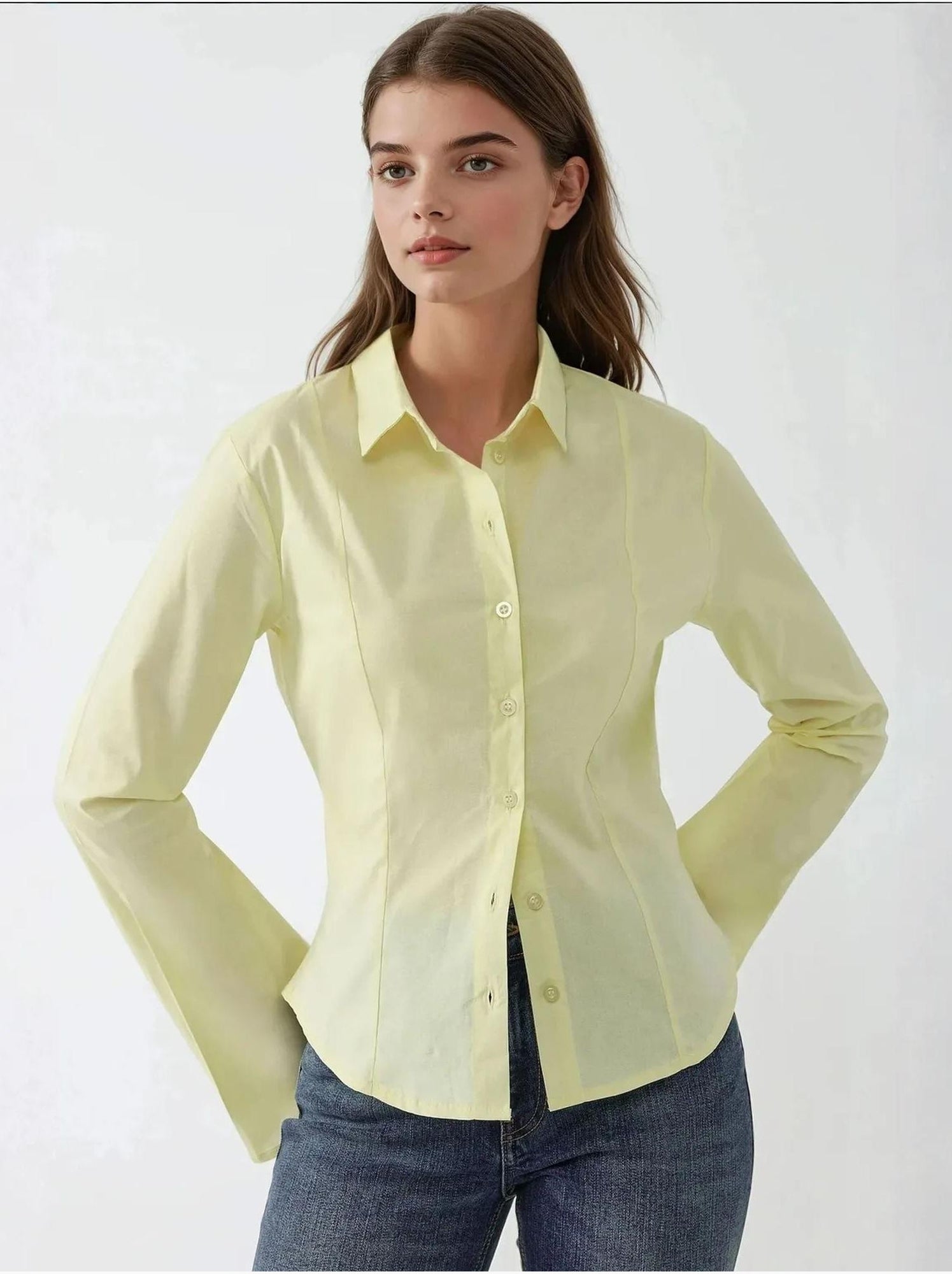 Chemise ajustée à manches longues - Jaune citron