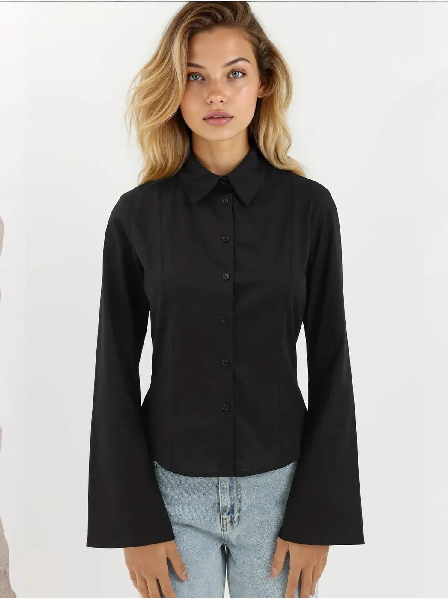 Chemise ajustée à manches longues - Noir