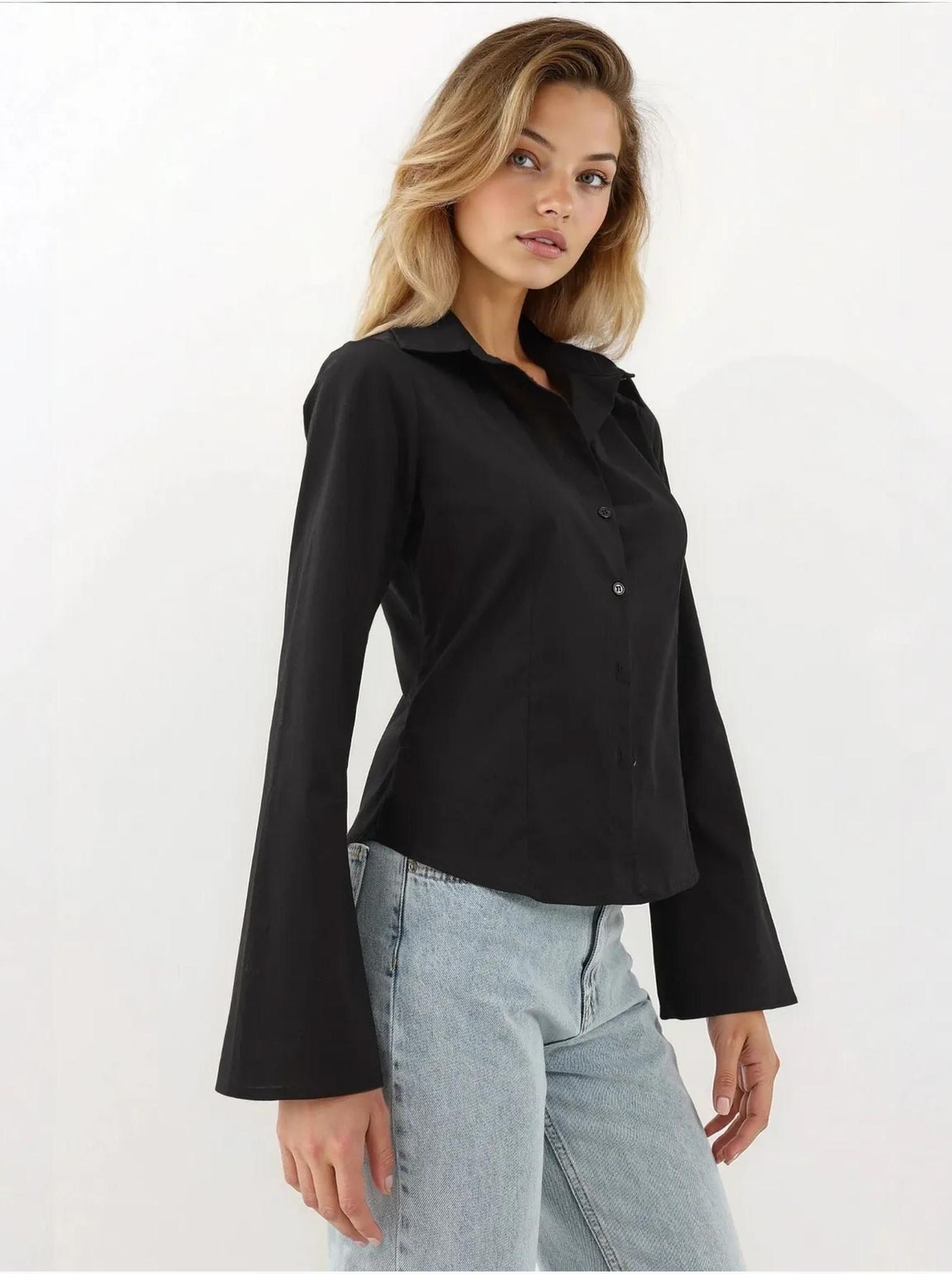 Chemise ajustée à manches longues - Noir