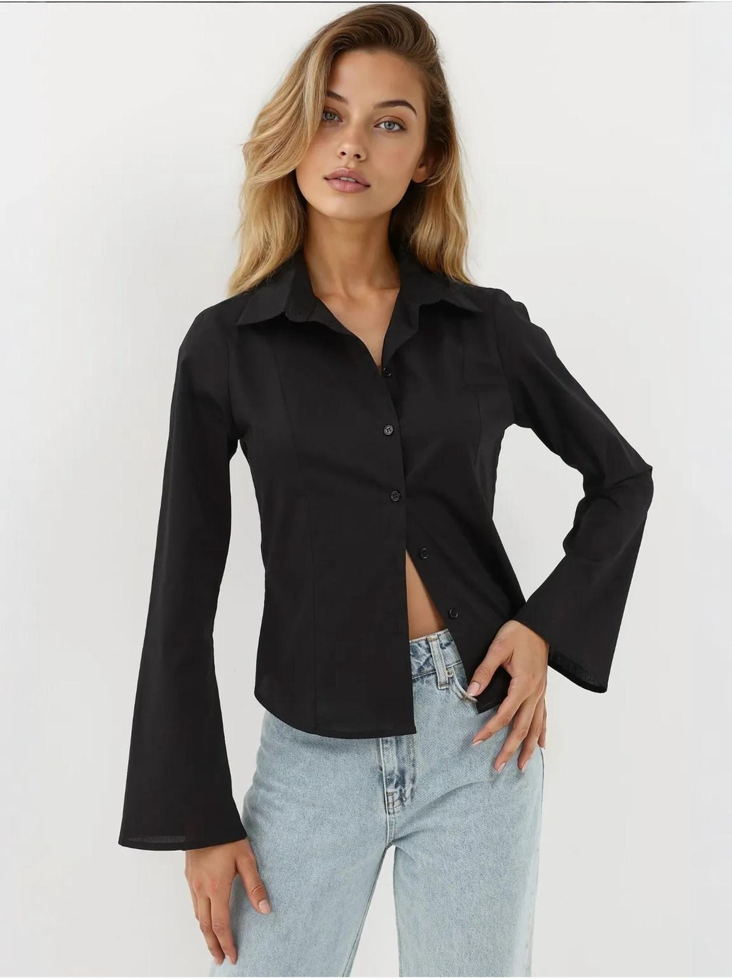Chemise ajustée à manches longues - Noir