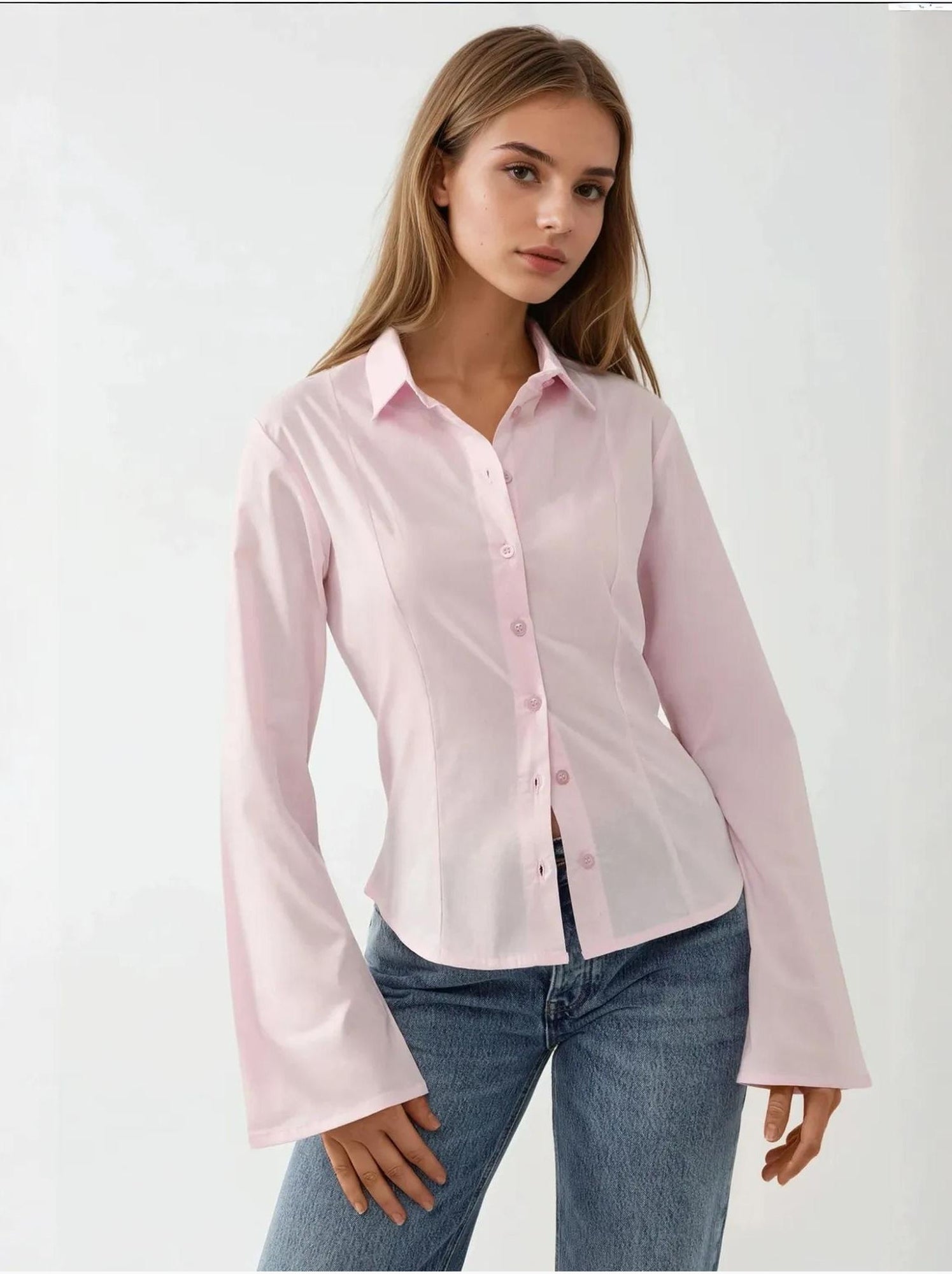 Chemise ajustée à manches longues - Rose pâle
