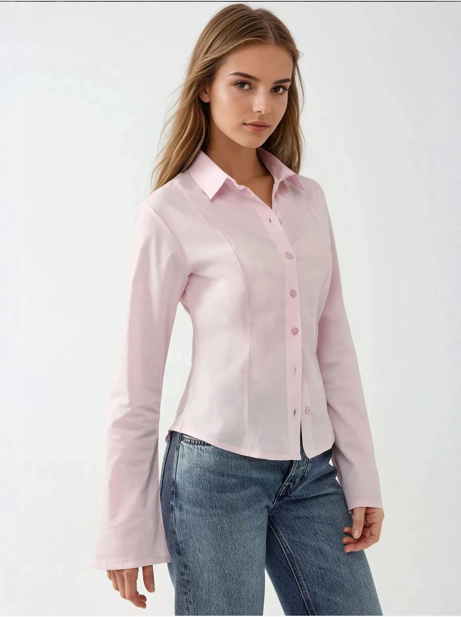 Chemise ajustée à manches longues - Rose pâle