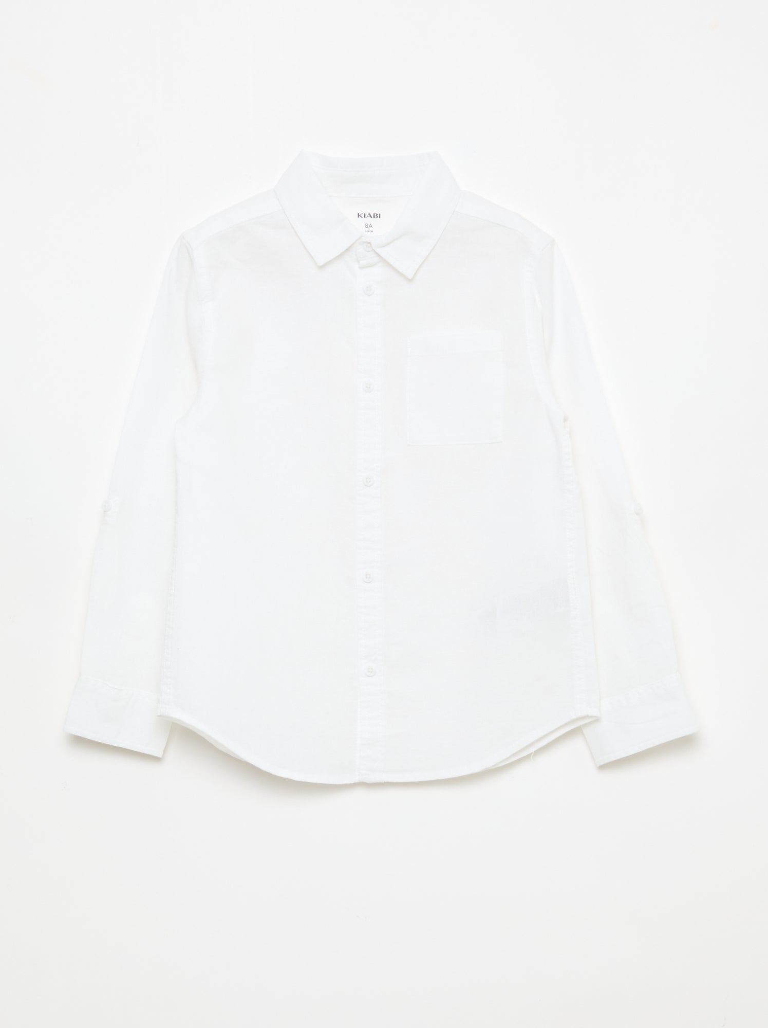 Chemise avec poche et manches retroussables - Blanc