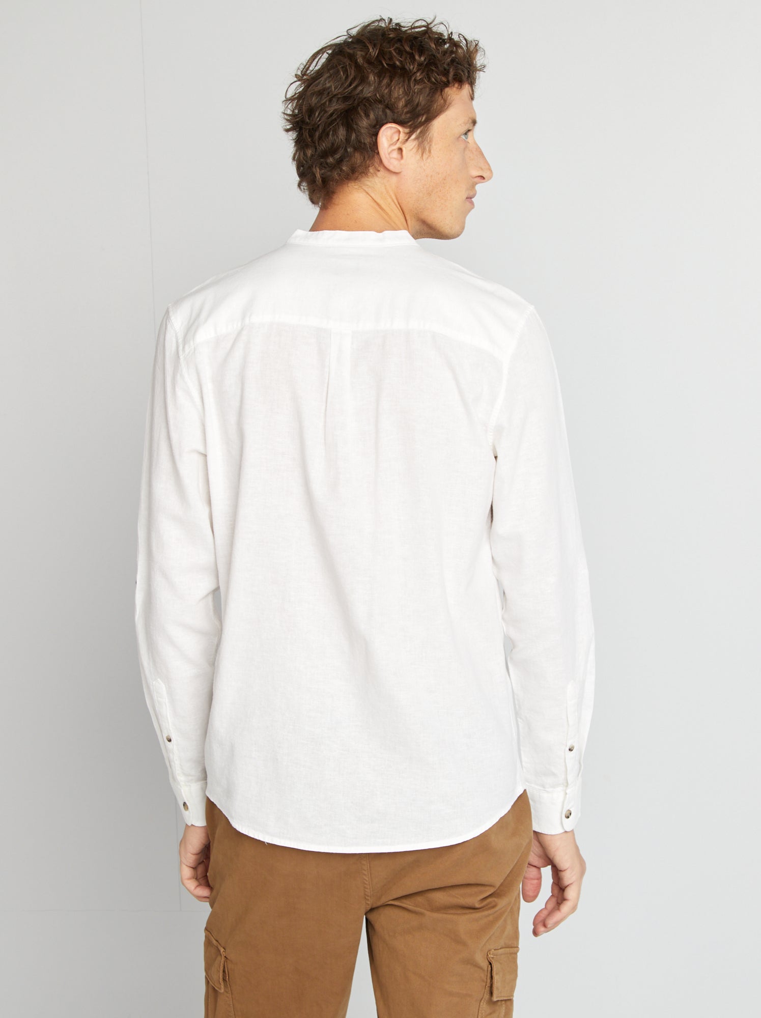 Chemise col mao avec lin - Blanc