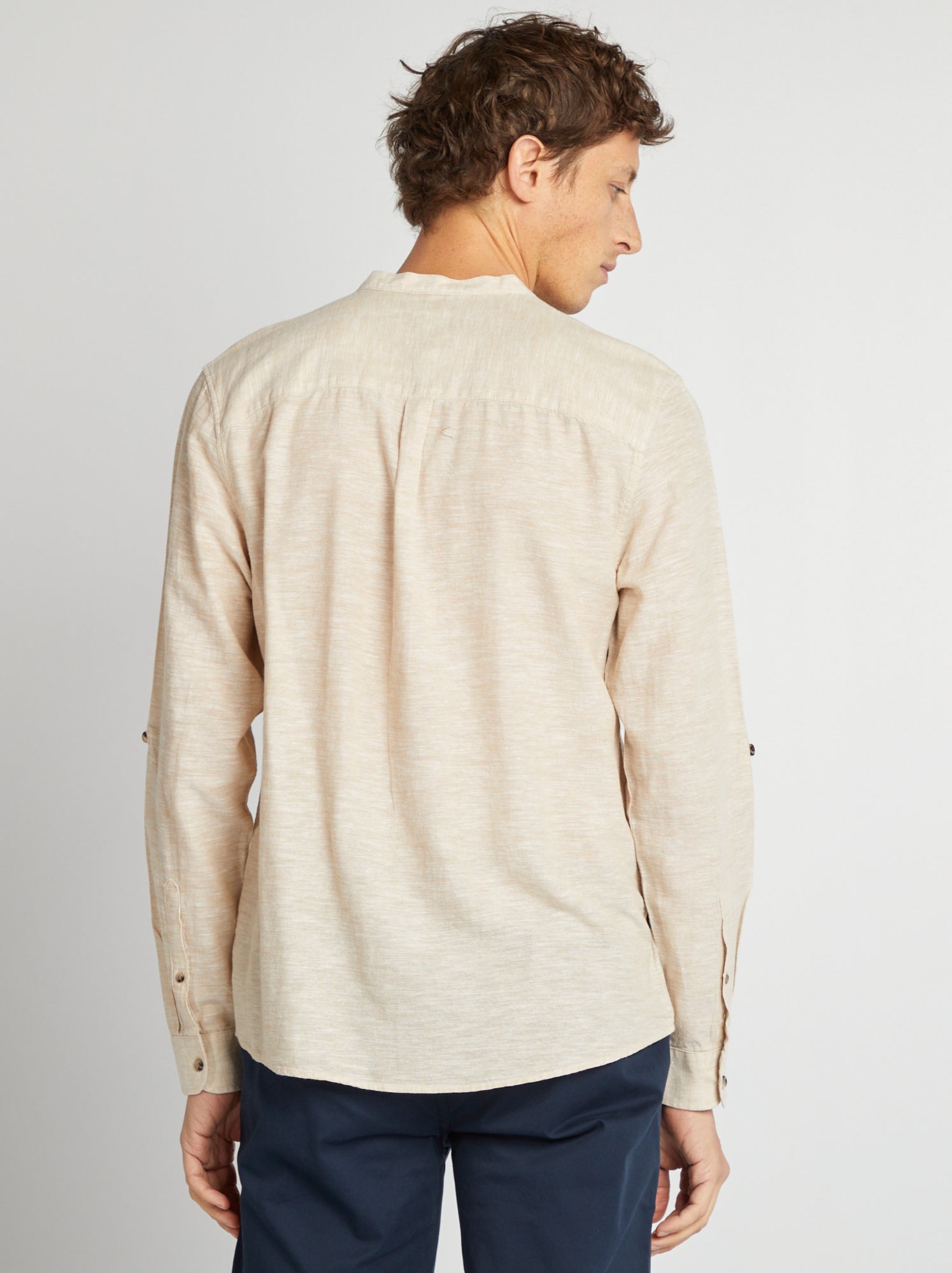 Chemise col mao avec lin - Ecru