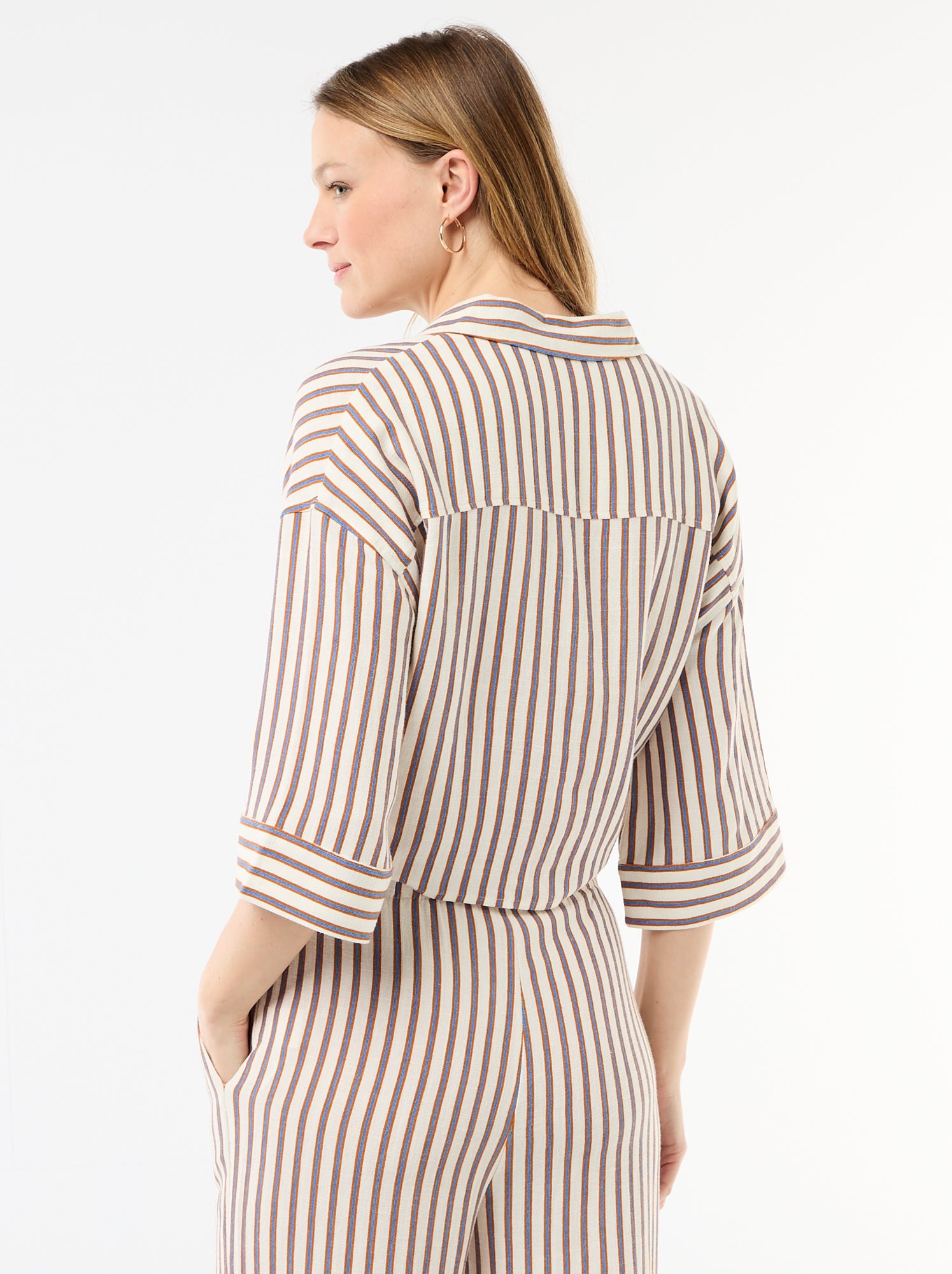 Chemise courte oversize nouée - Beige