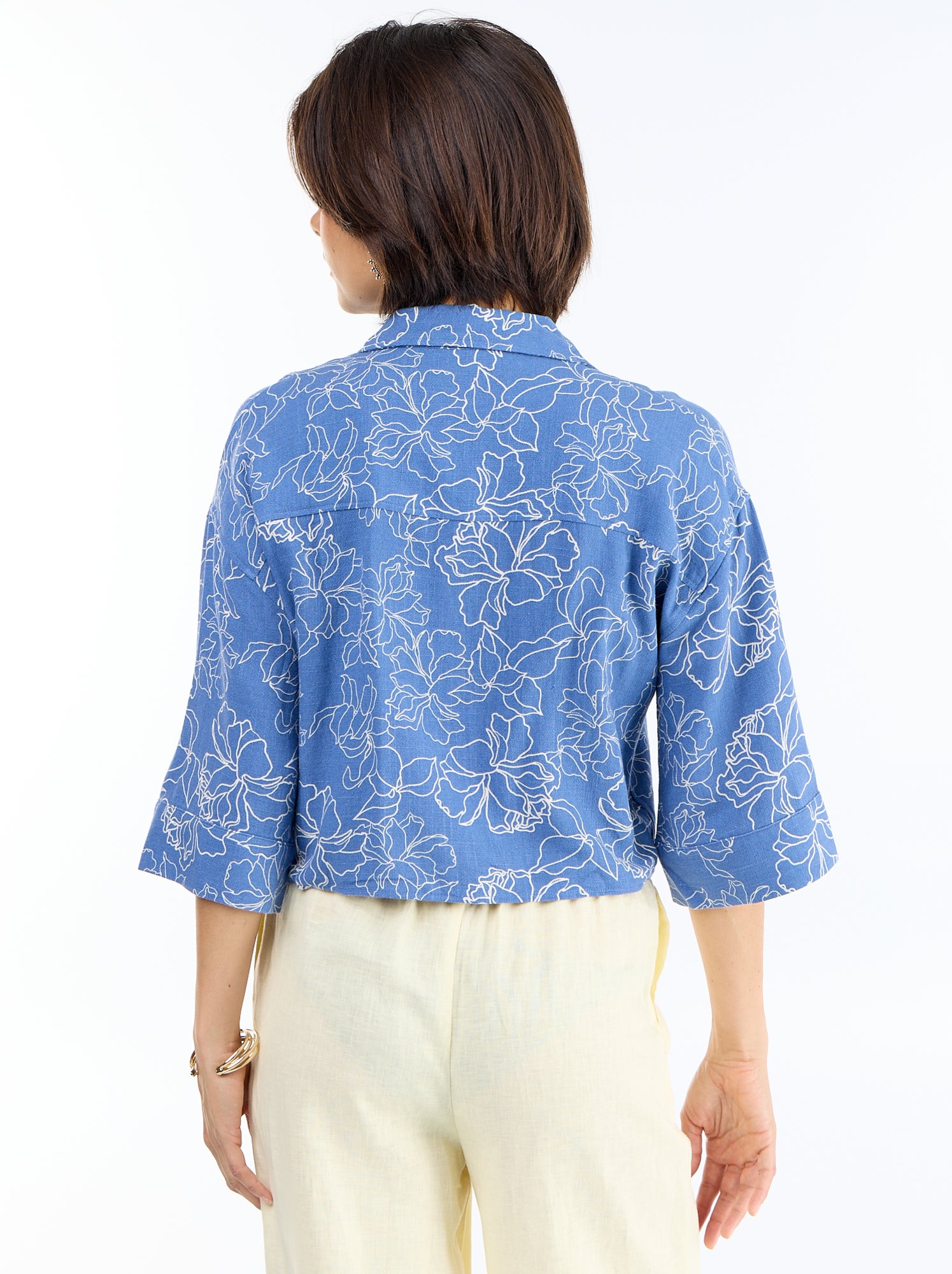 Chemise courte oversize nouée - Bleu