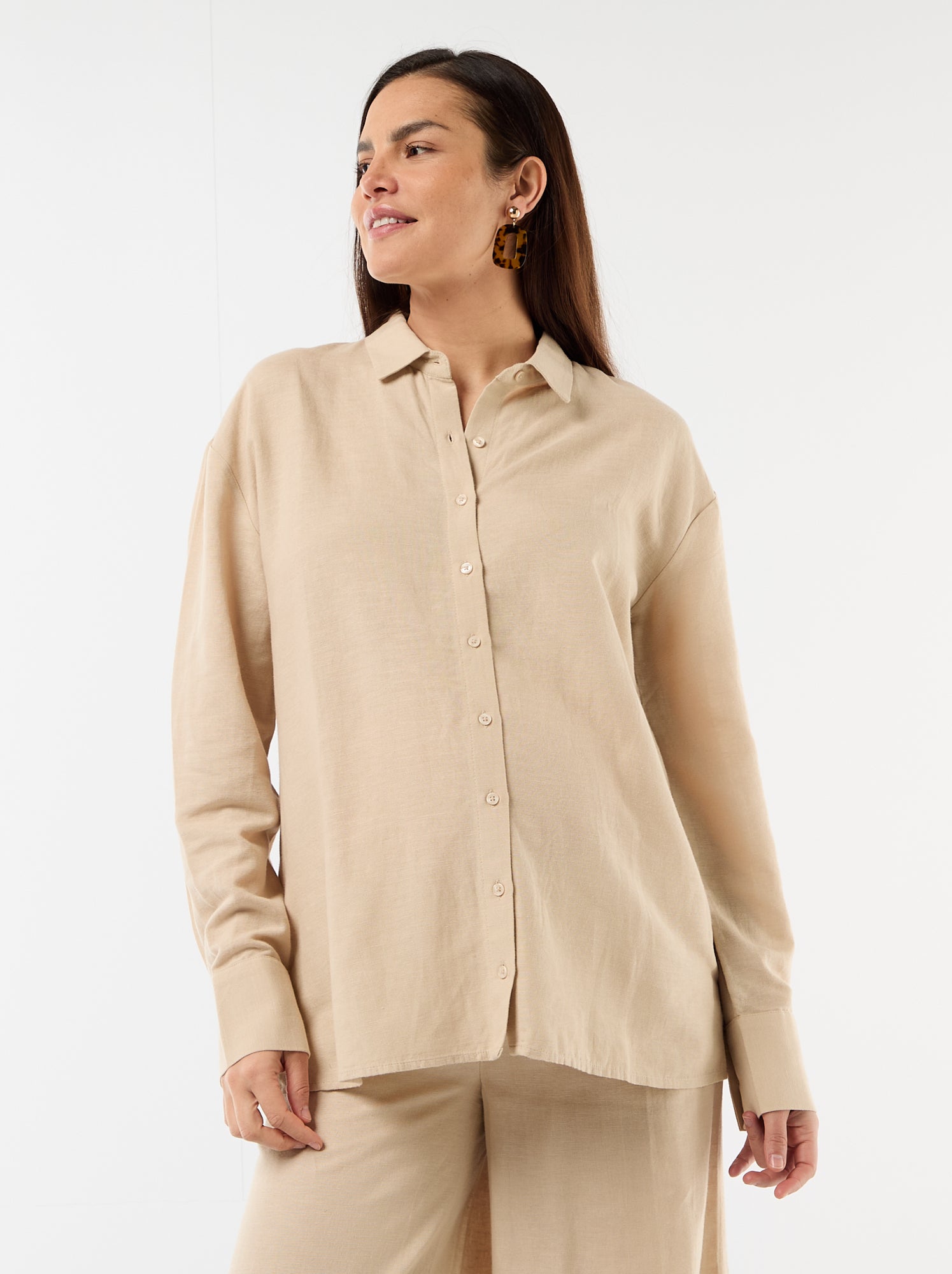 Chemise de maternité en lin mélangé - Beige