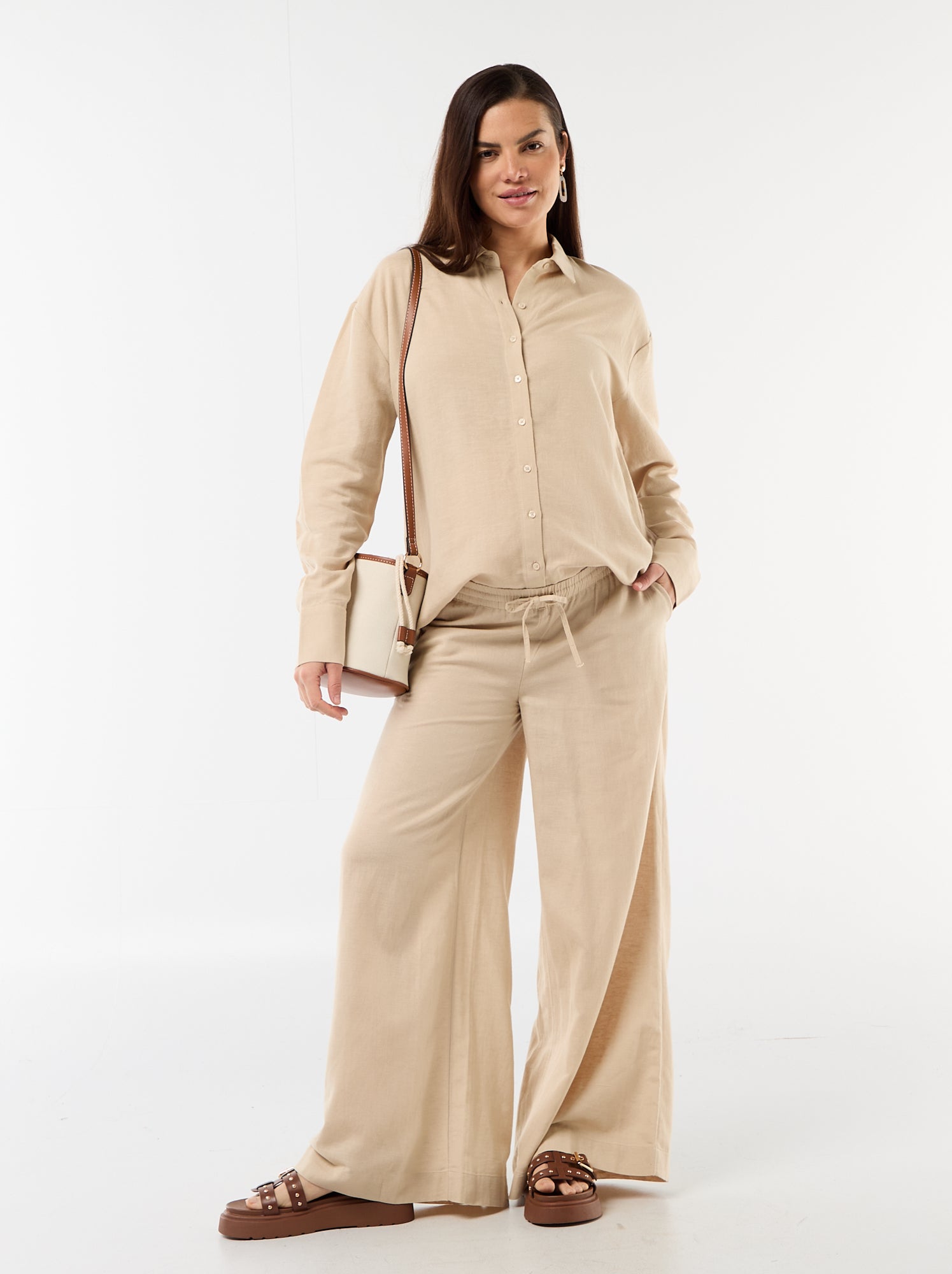 Chemise de maternité en lin mélangé - Beige