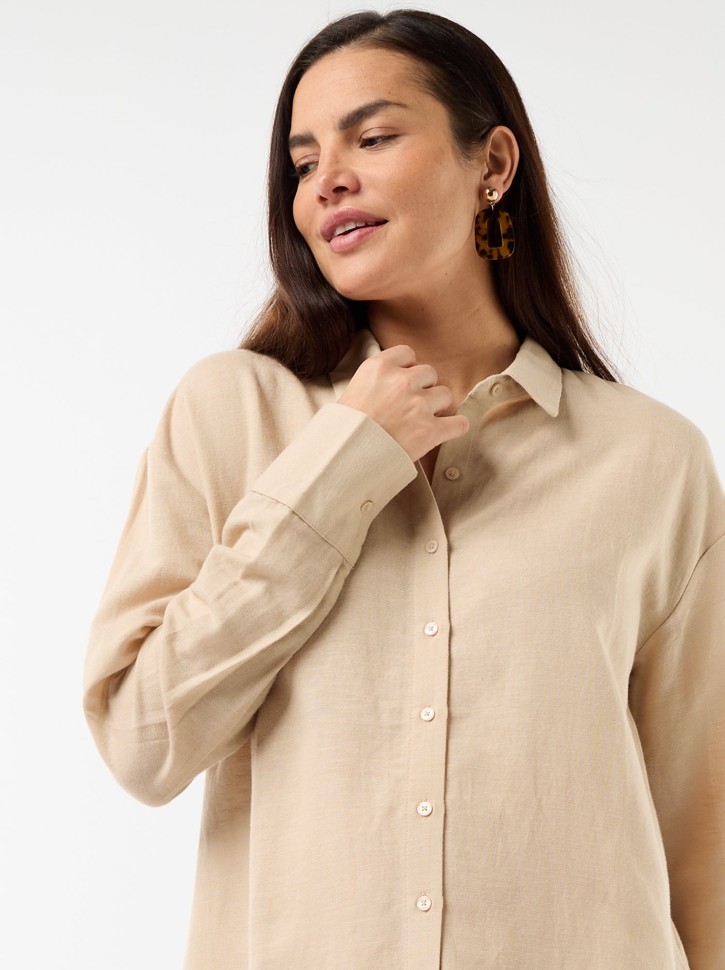 Chemise de maternité en lin mélangé - Beige