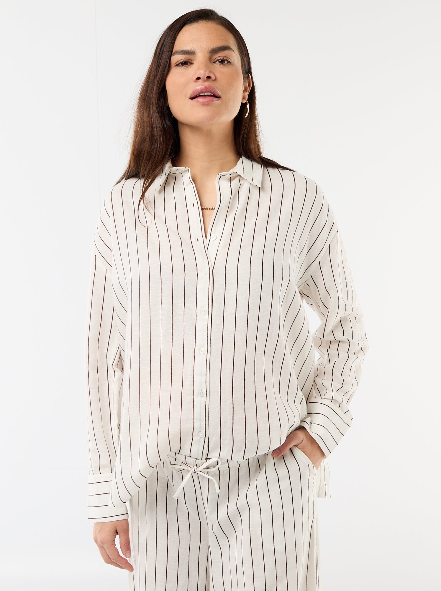 Chemise de maternité en lin mélangé - Blanc