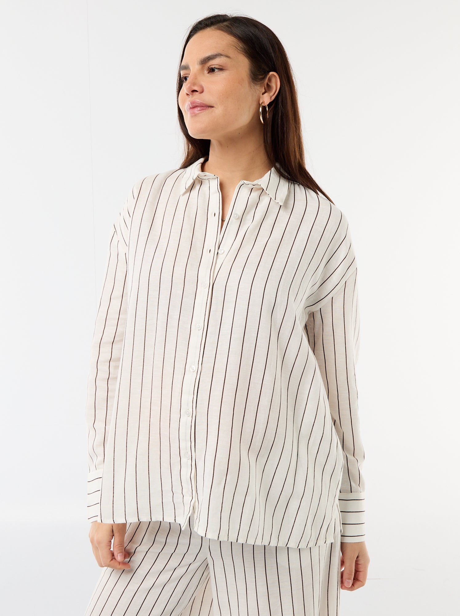 Chemise de maternité en lin mélangé - Blanc