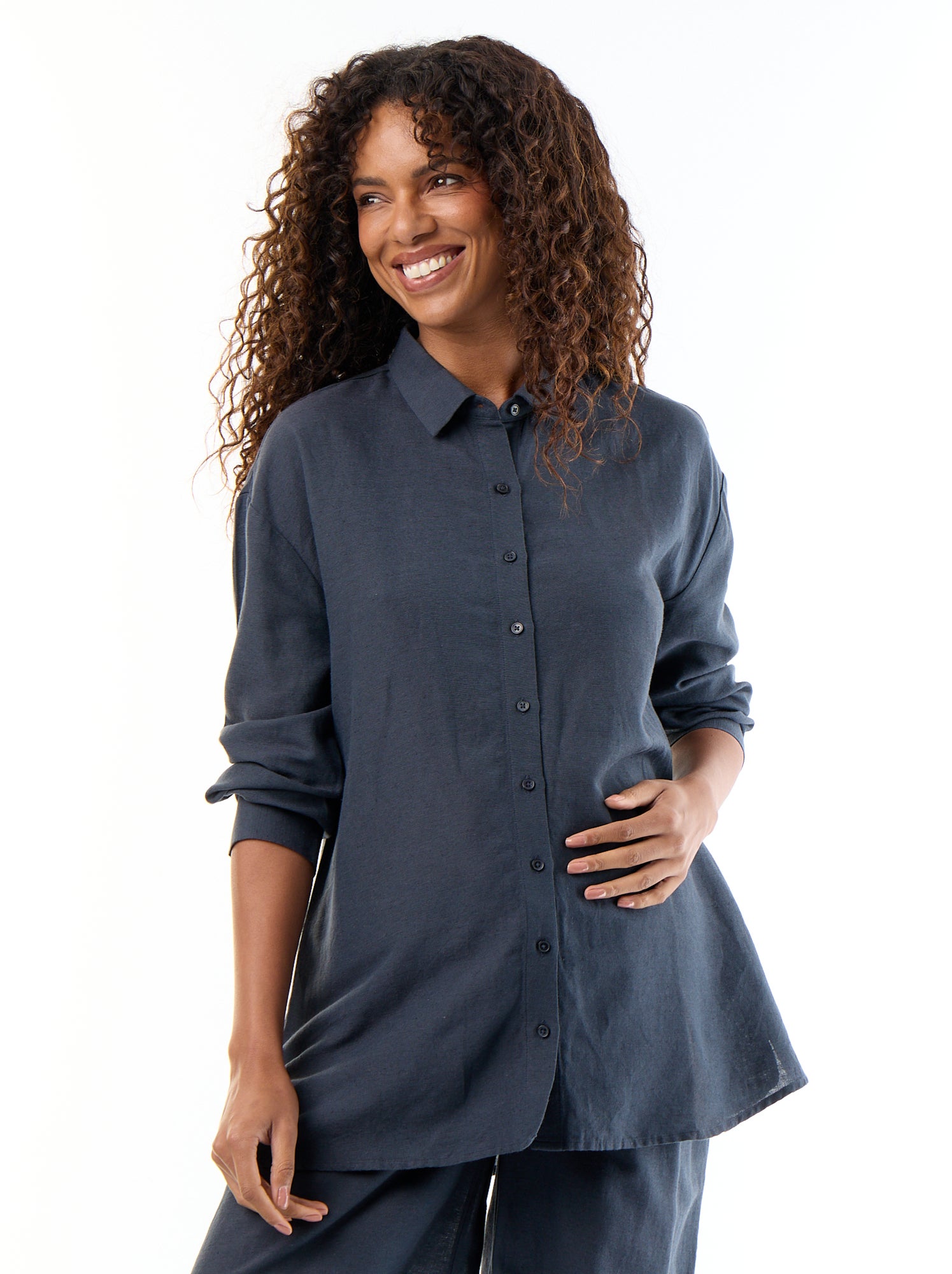 Chemise de maternité en lin mélangé - Bleu