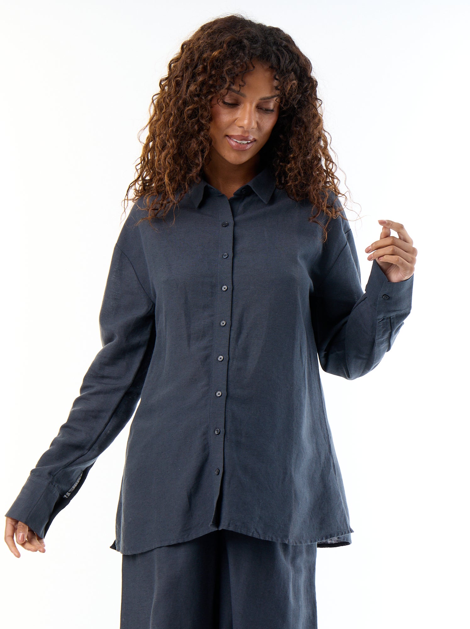 Chemise de maternité en lin mélangé - Bleu