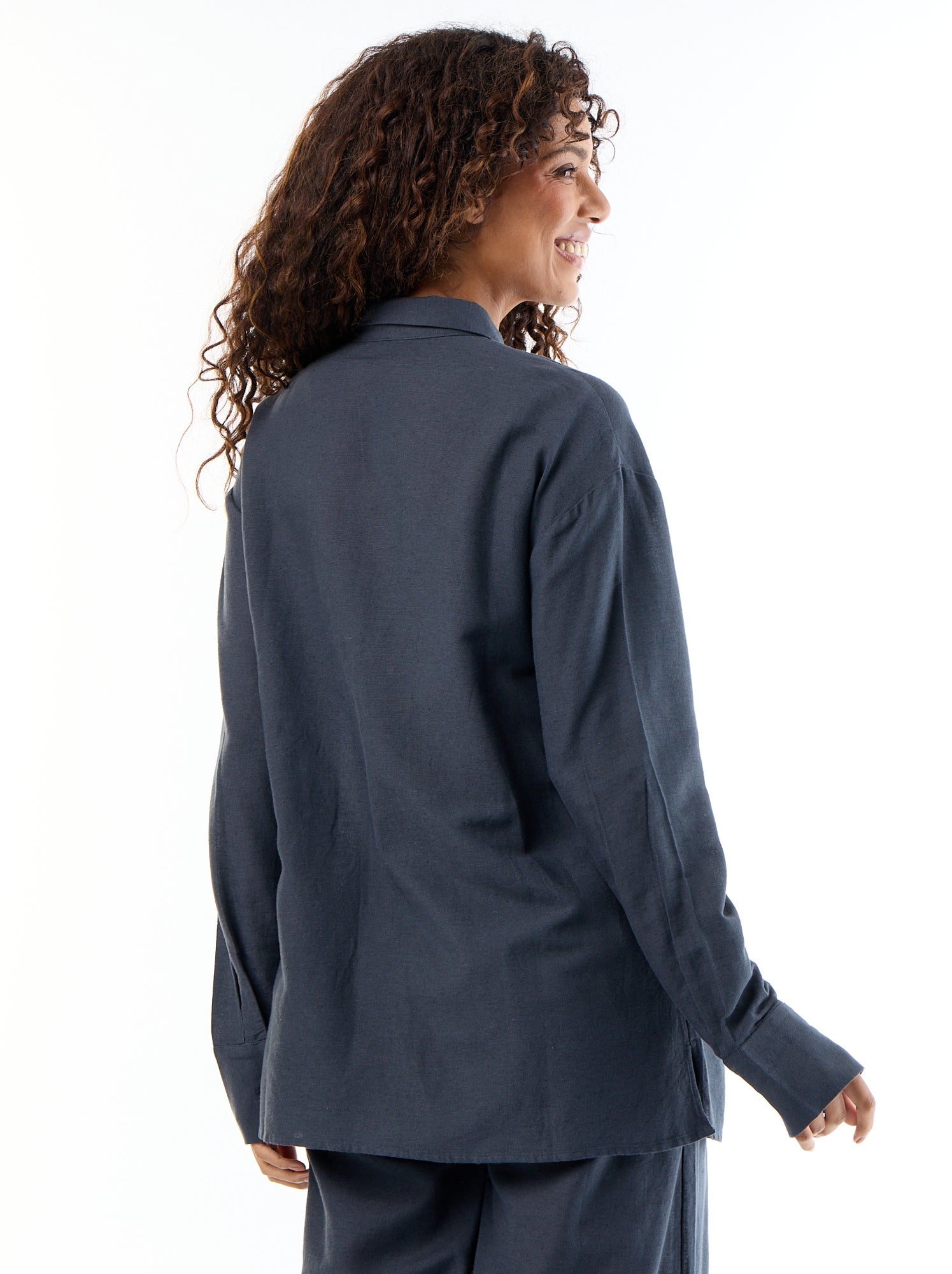 Chemise de maternité en lin mélangé - Bleu