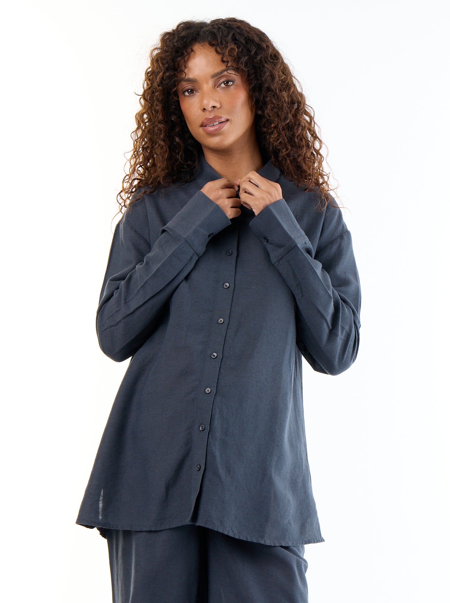 Chemise de maternité en lin mélangé - Bleu
