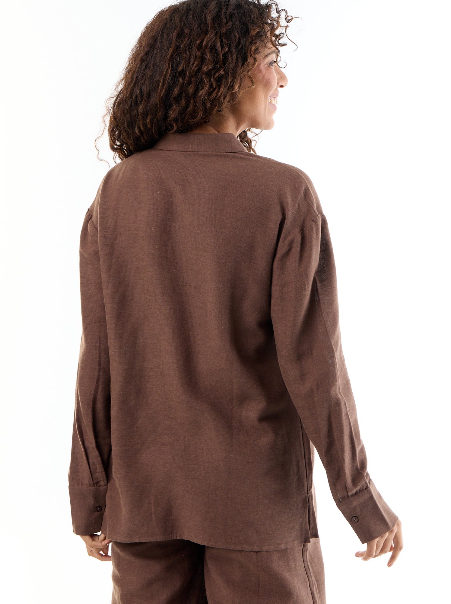 Chemise de maternité en lin mélangé - Marron