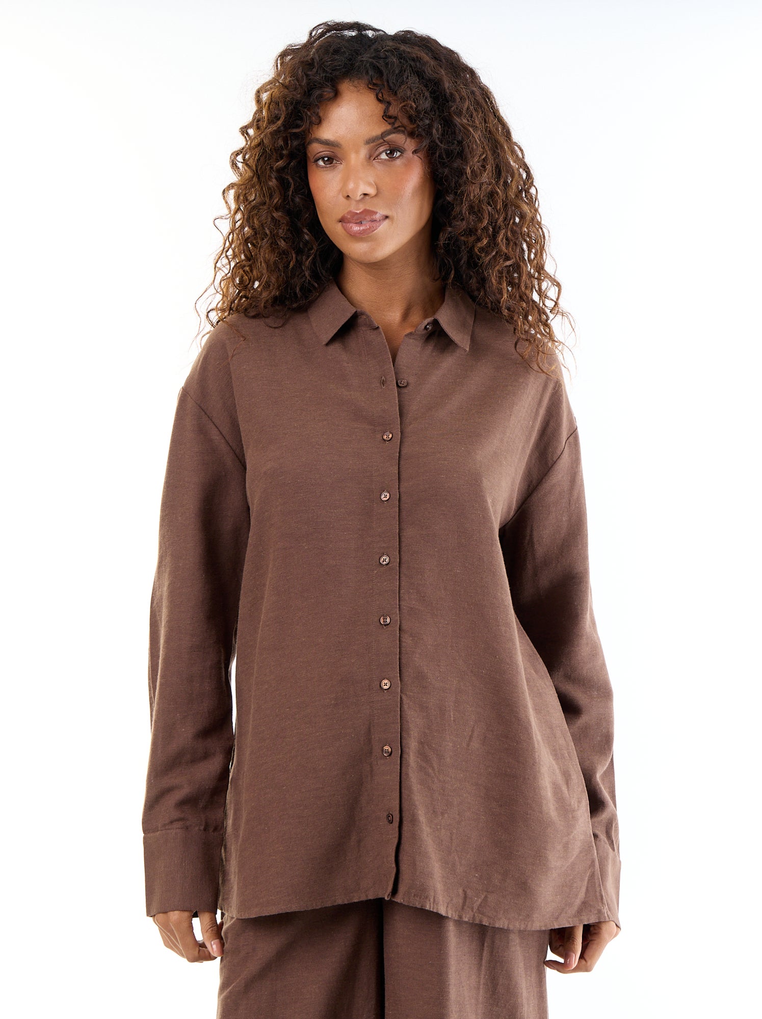 Chemise de maternité en lin mélangé - Marron