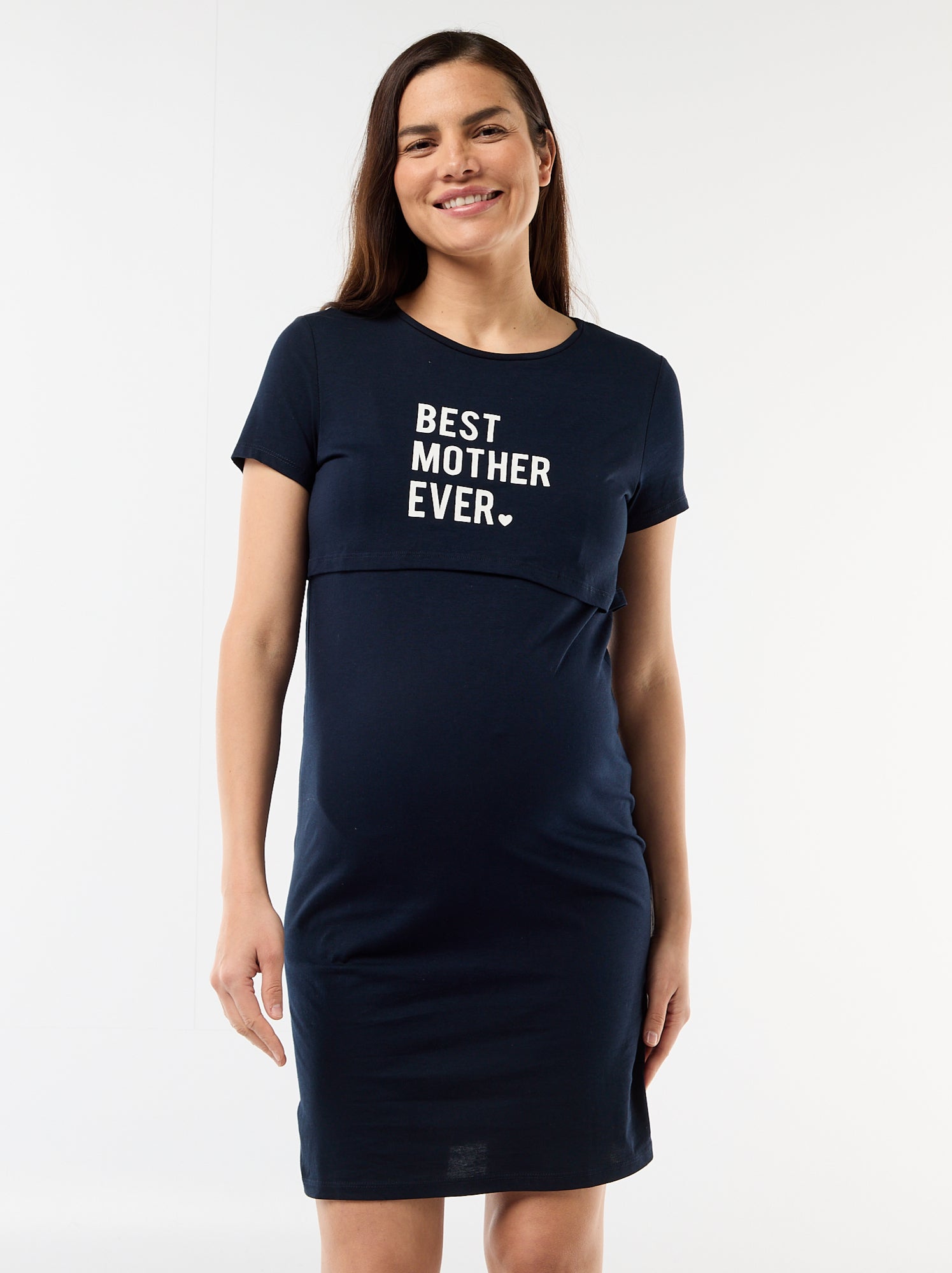 Chemise de nuit d'allaitement à message - Noir