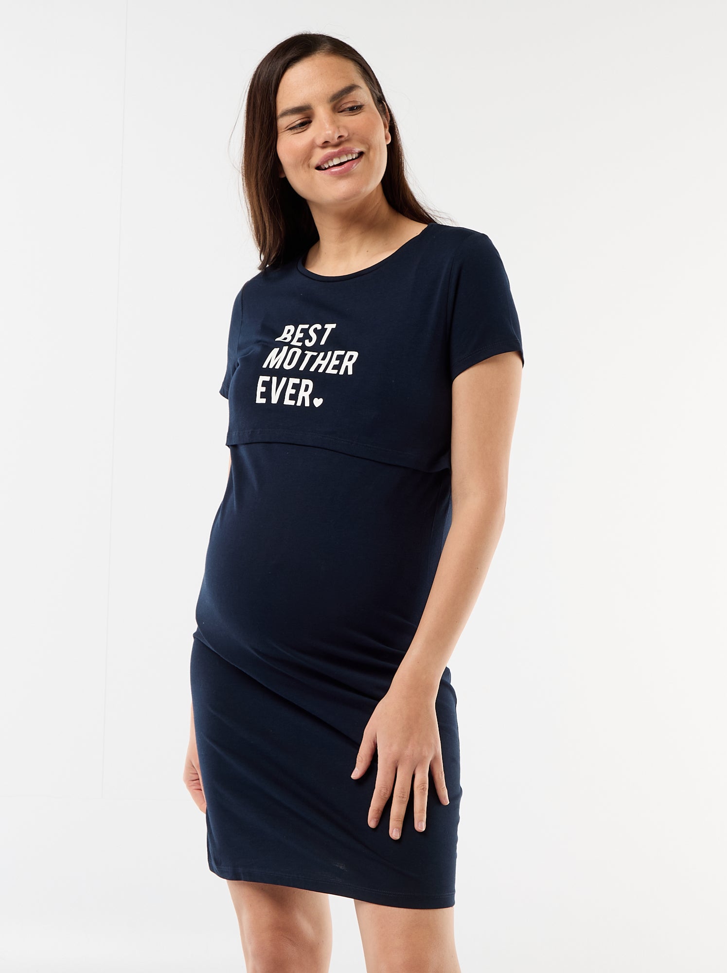 Chemise de nuit d'allaitement à message - Noir