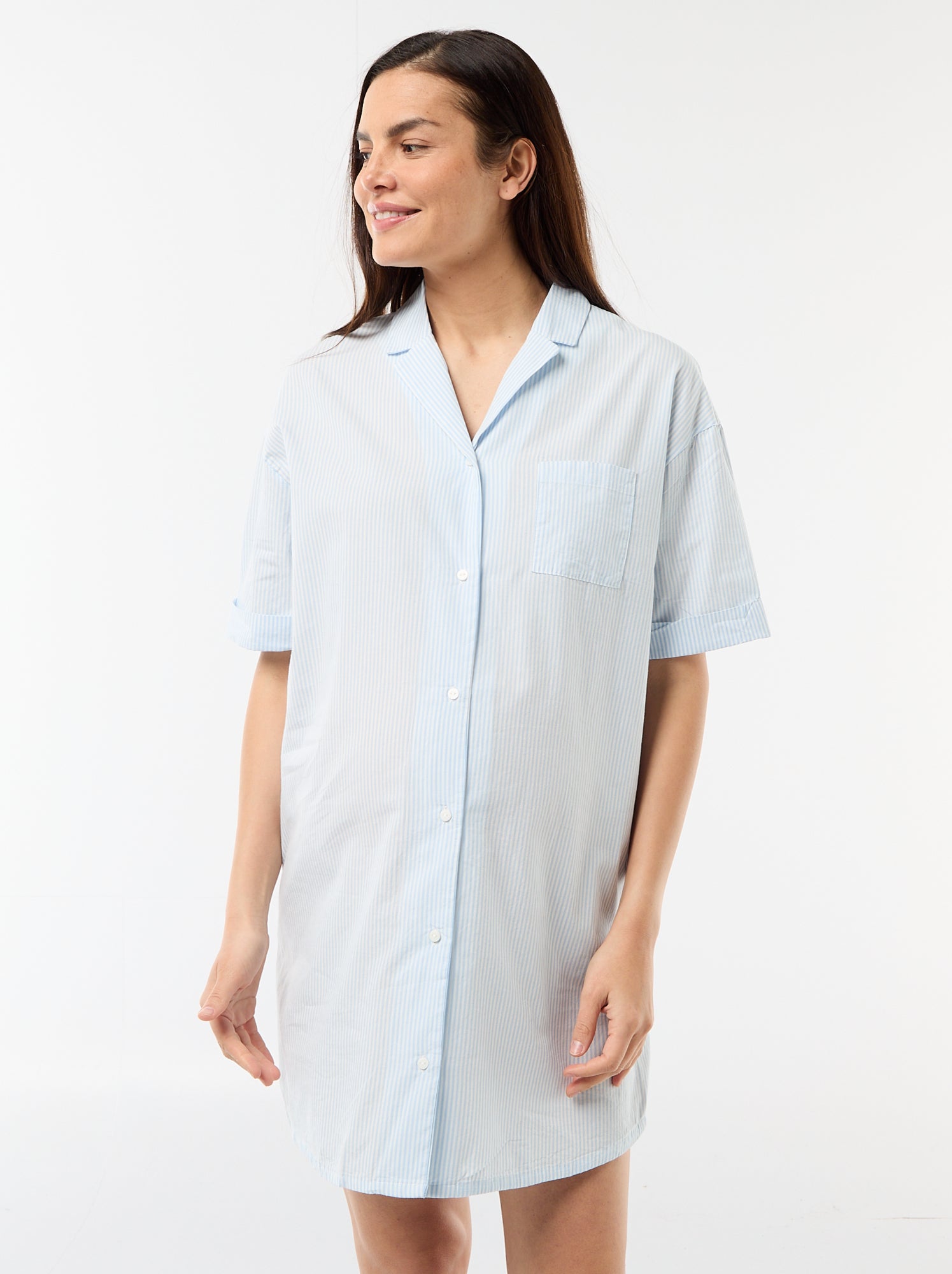 Chemise de nuit maternité boutonnée - Bleu