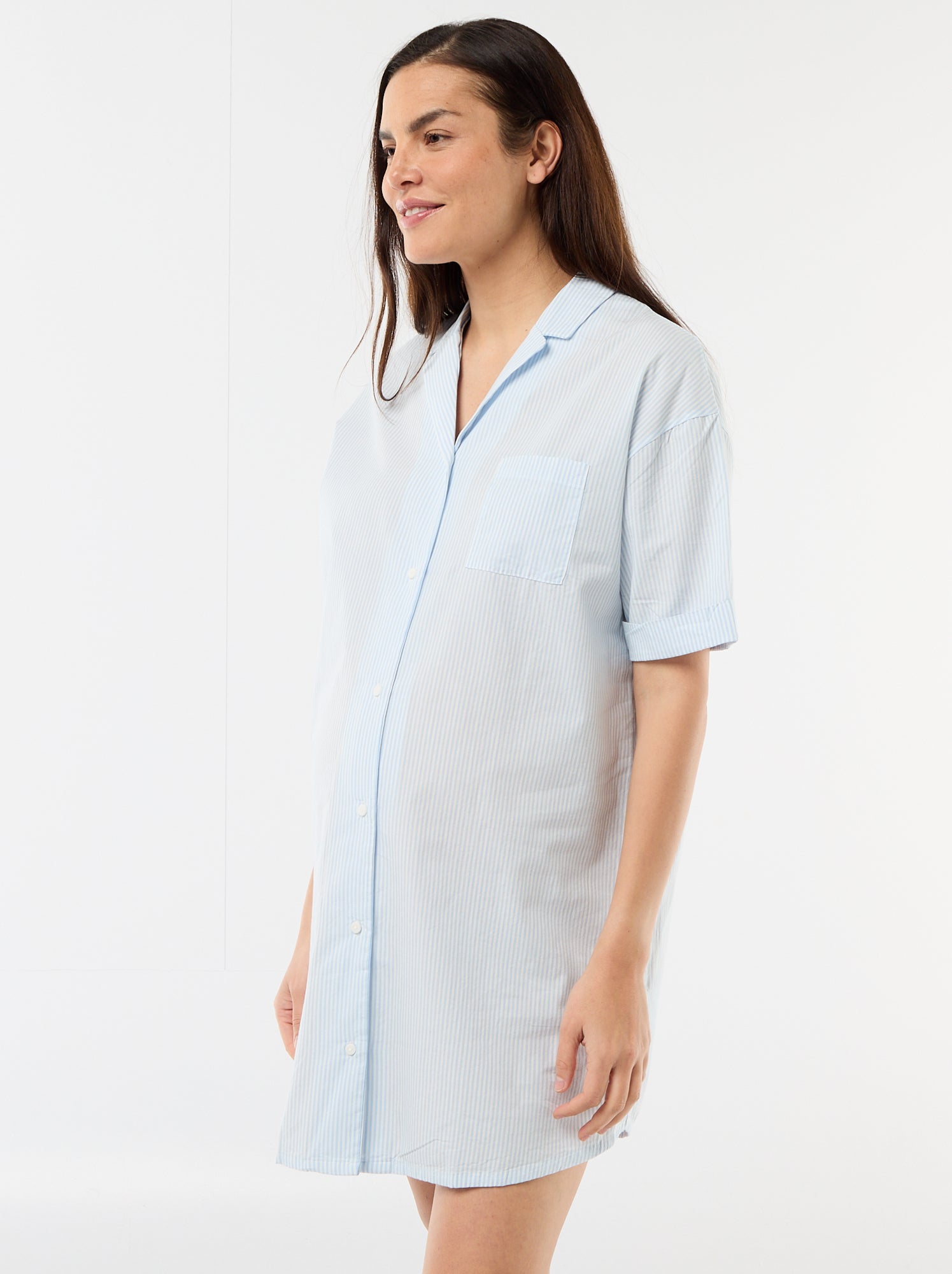 Chemise de nuit maternité boutonnée - Bleu