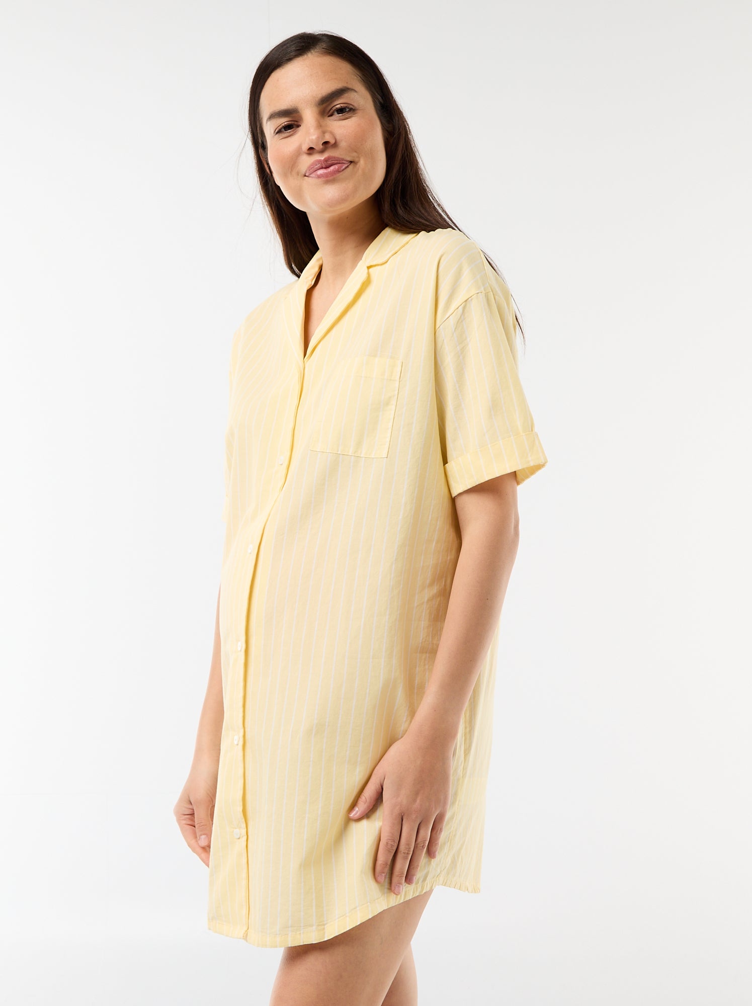 Chemise de nuit maternité boutonnée - Jaune