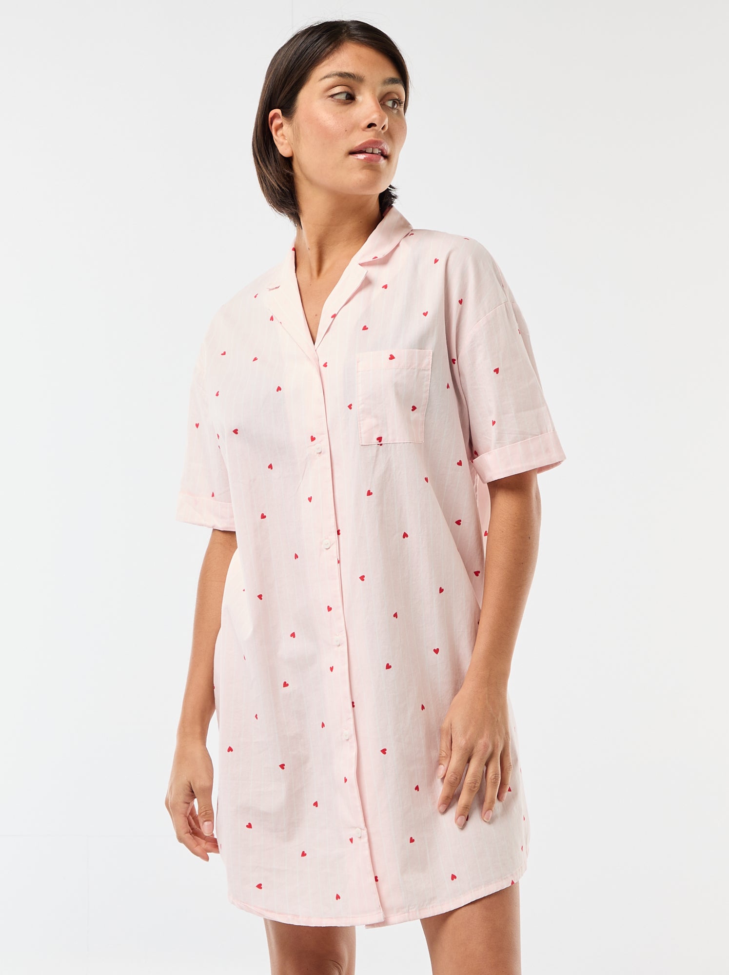 Chemise de nuit maternité boutonnée - Rose (FKE10_2)