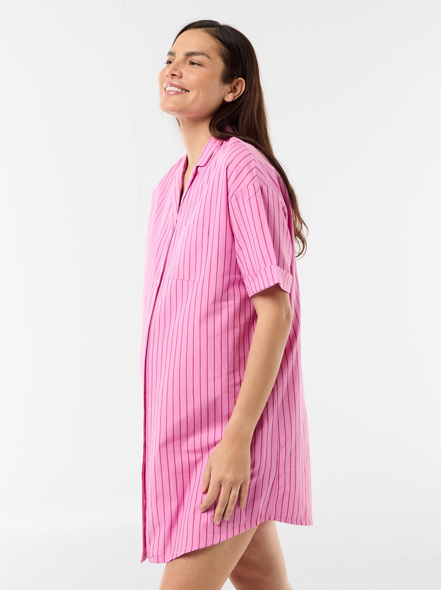 Chemise de nuit maternité boutonnée - Rose (FKE10_3)