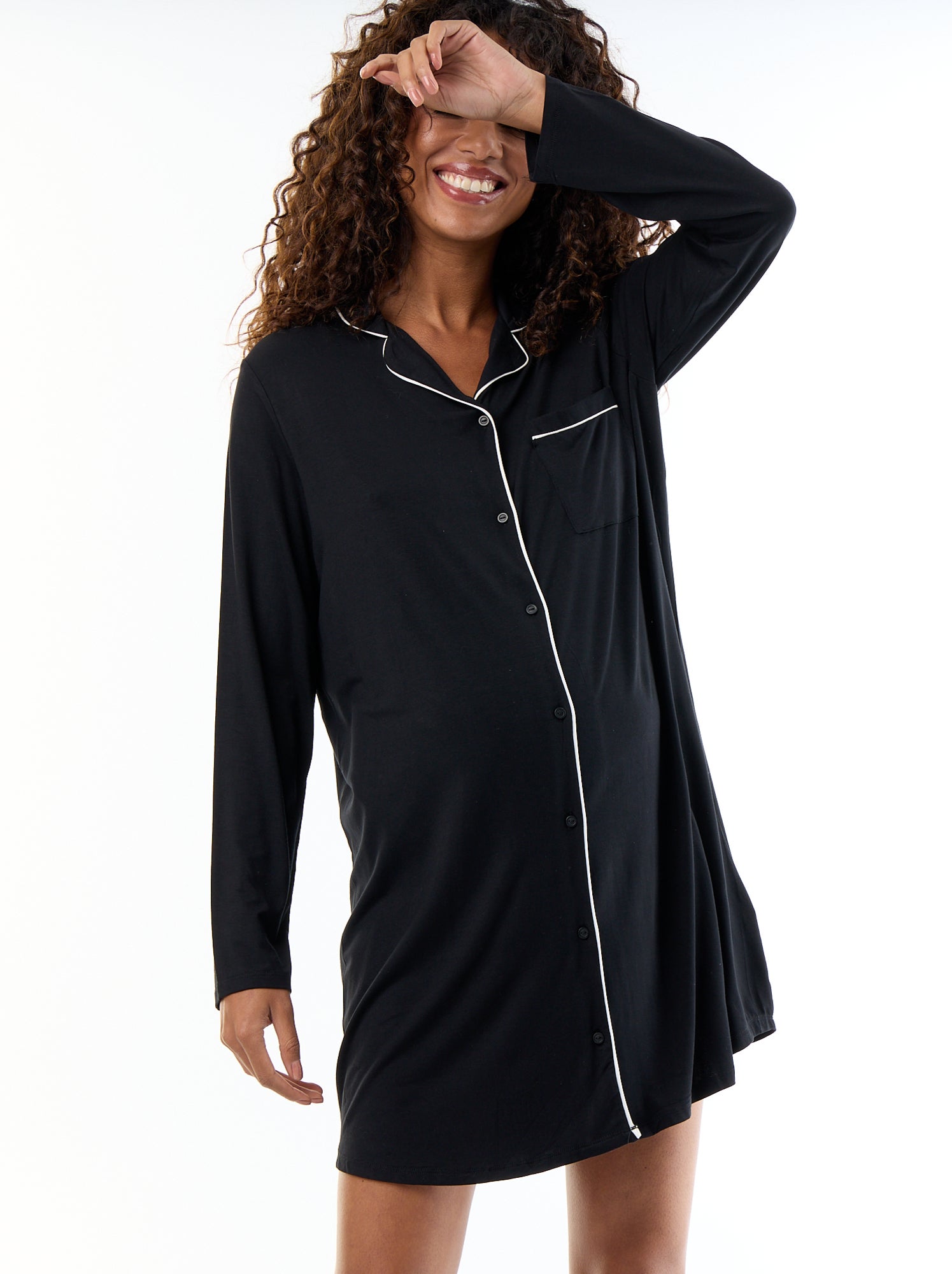 Chemise de nuit unie de maternité - Noir